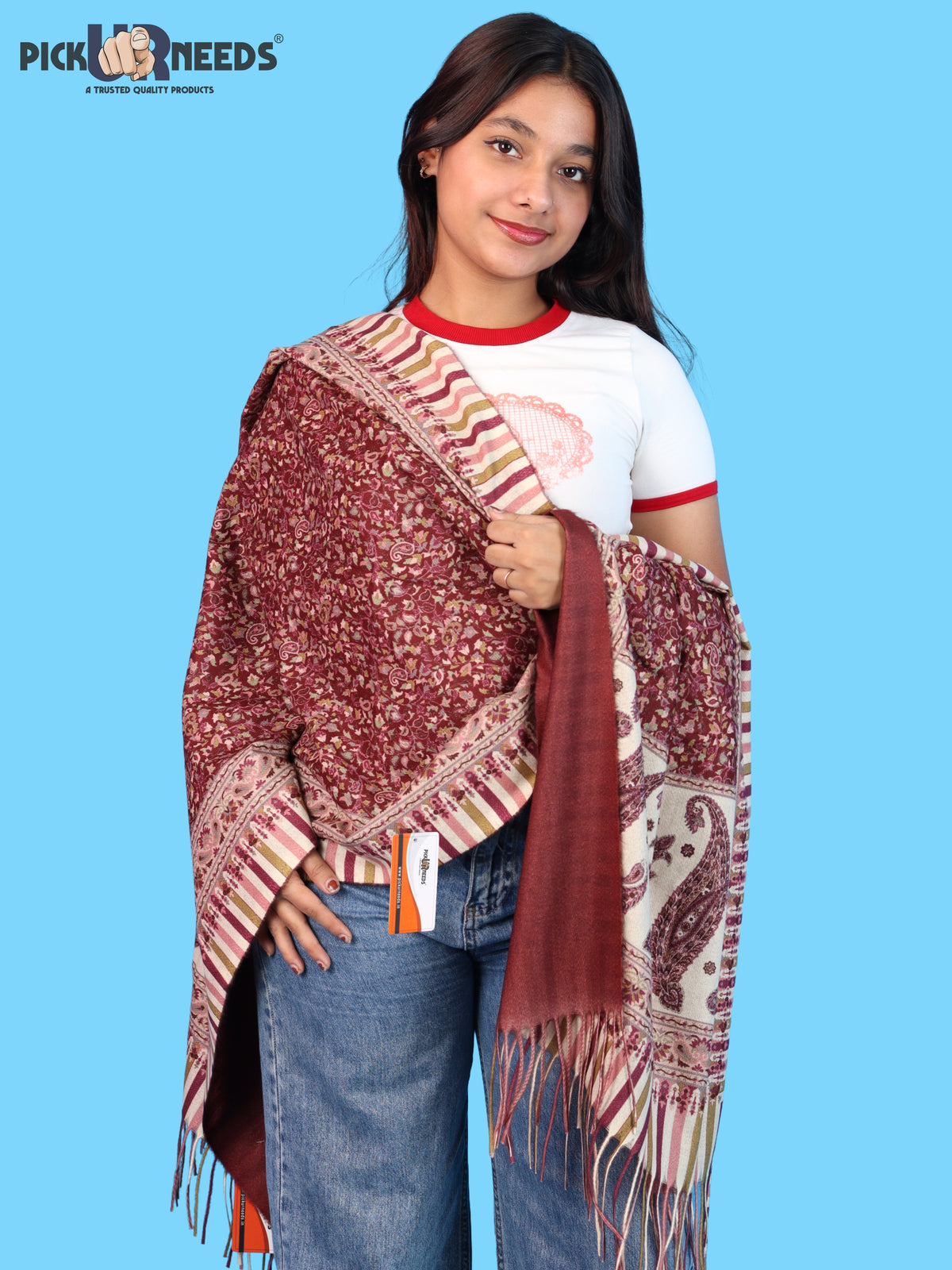 Pick Ur Needs Women Winter Shawl & Muffler Soft Warm Floral Paisley Printed Stole with Tassels Stylish Lightweight Neck Wrap Scarf for Women & Girls