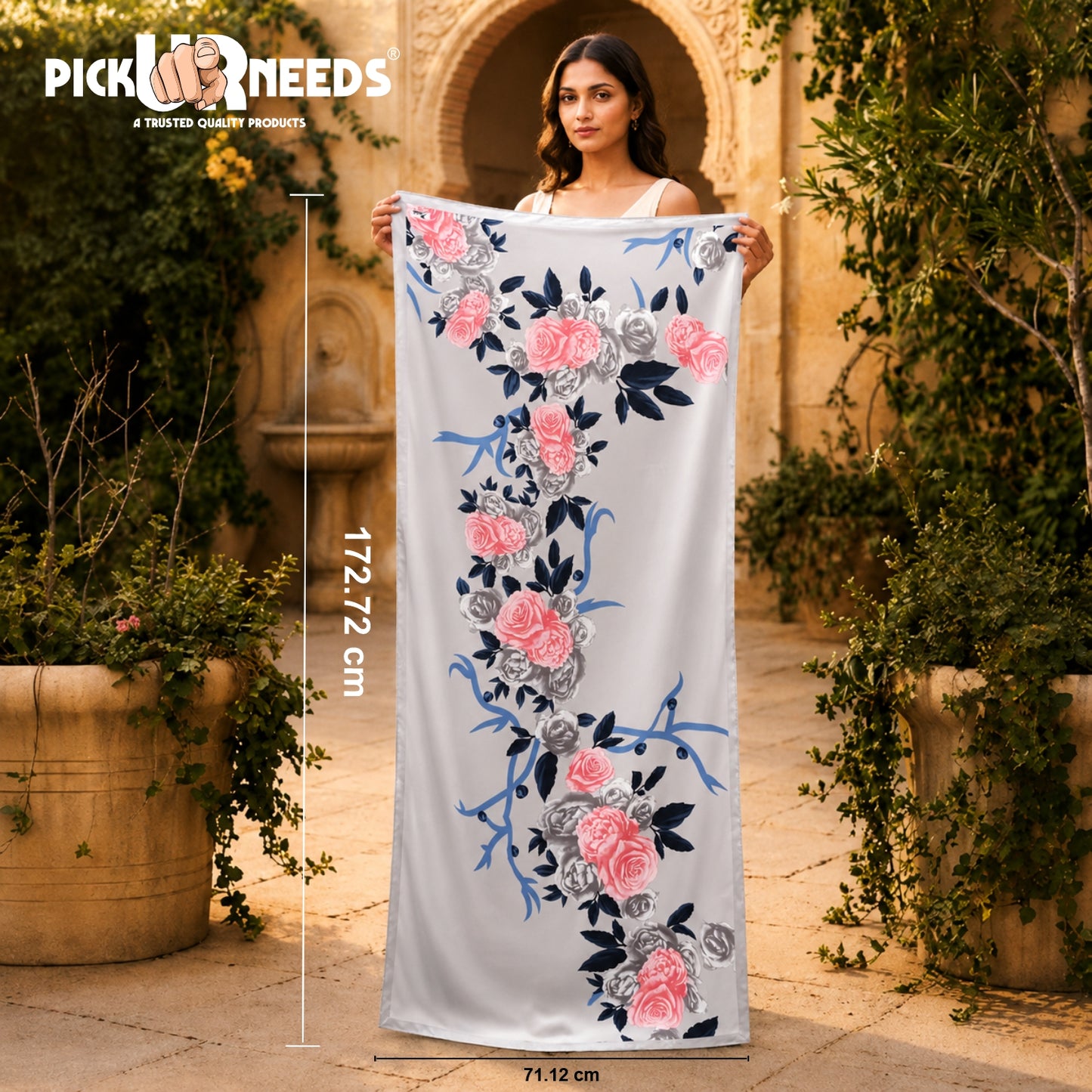 Pick Ur Needs Summer Silk Floral Printed Scarf for Womens & Girls Elegant Neck, Head & Shoulder Wrap Soft Lightweight Fashion Stole