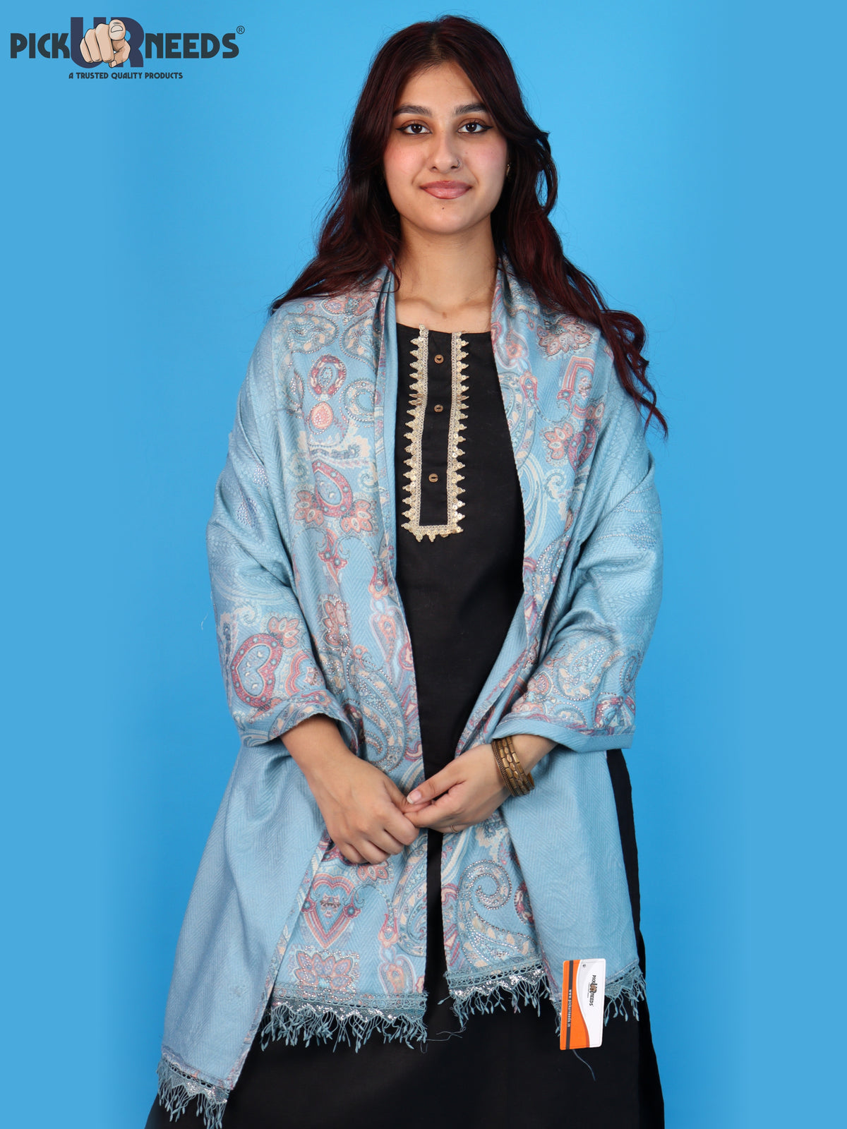 Pick Ur Needs Womens Designer Winter Elegant Floral Embellished Paisley Print Girls Shawl with Decorative Fringe Border