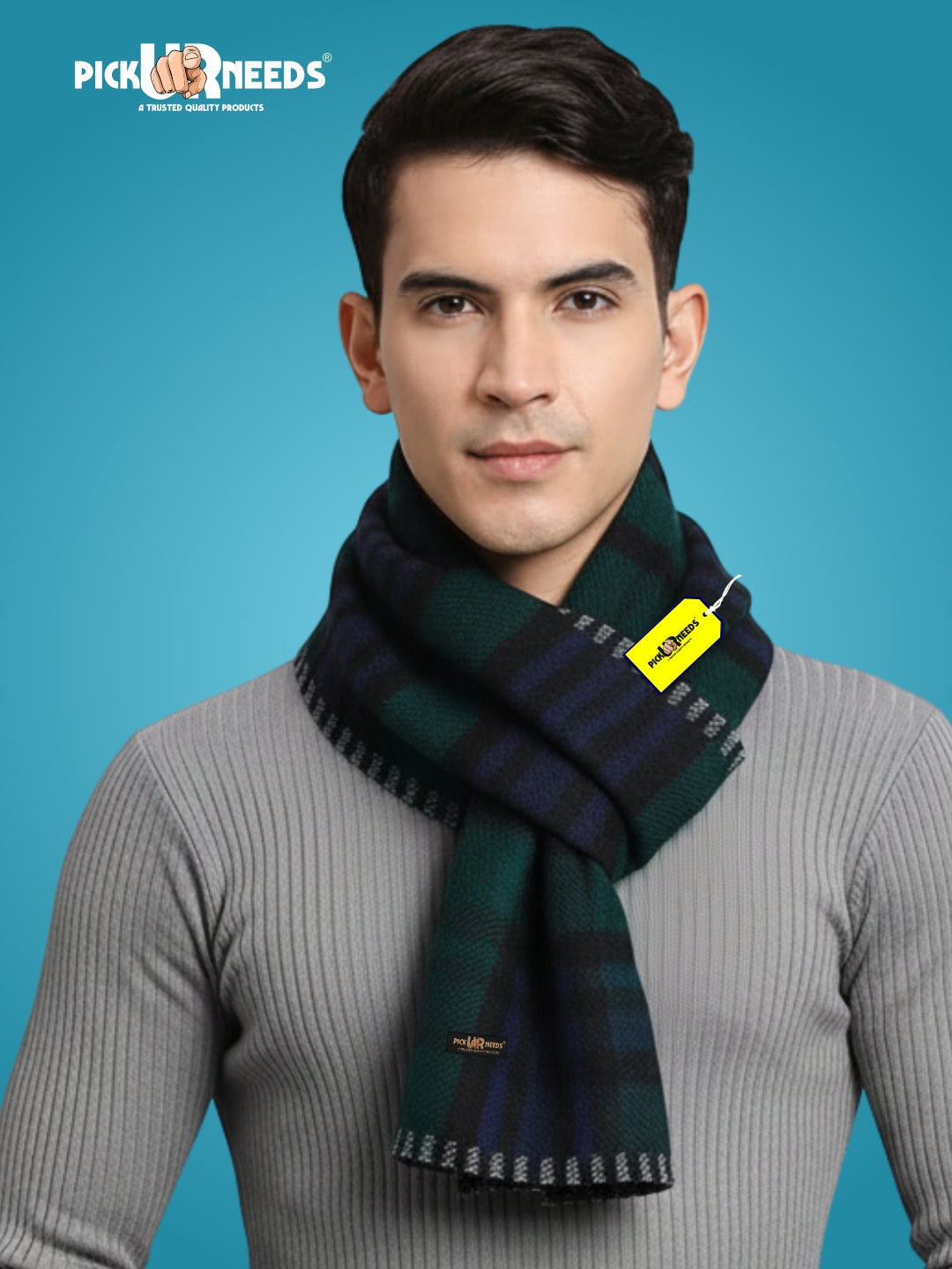 Pick Ur Needs Reversible Winter Muffler for Men Premium Soft Wool Blend Scarf Dual-Design Check & Houndstooth Pattern Warm & Stylish Winter Neck Wrap
