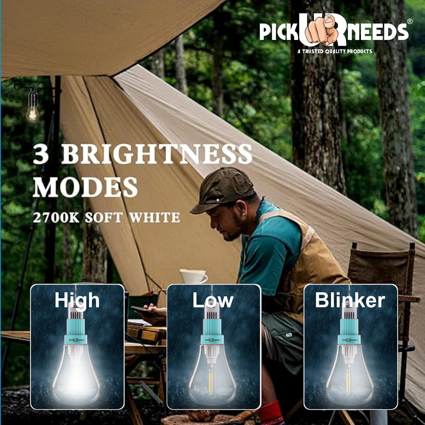 Pick Ur Needs 100W LED Rechargeable Light Bulb with 3 Modes, Ideal for Home, Outdoor,Powercuts 5 hrs Bulb Emergency Light