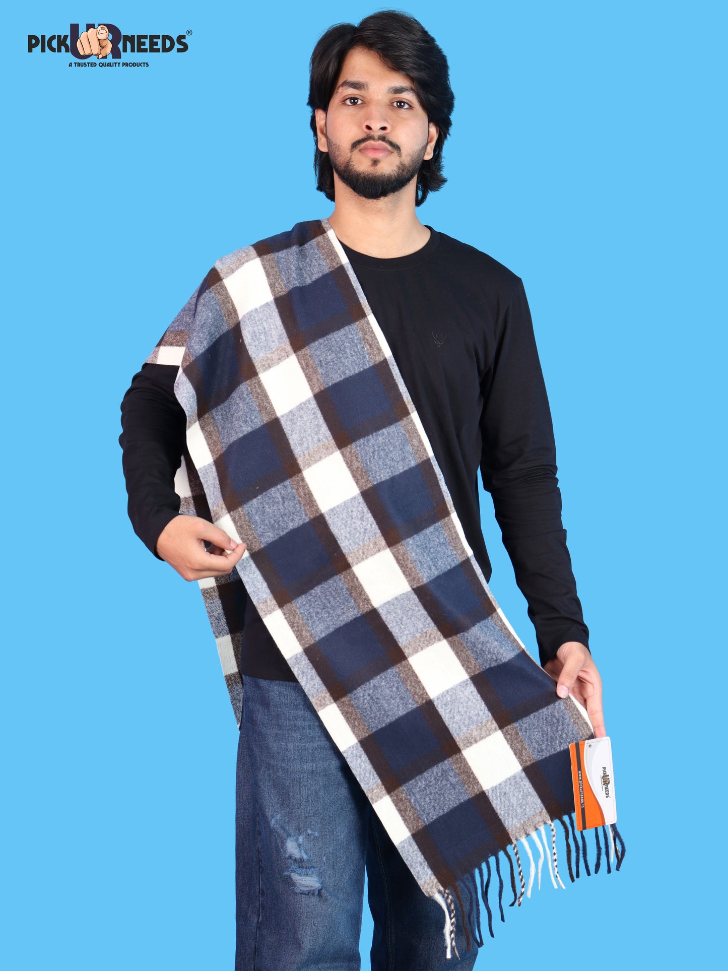 Pick Ur Needs Men’s Winter Muffler Shawl Soft Warm Checkered Scarf with Fringes  Stylish Neck Wrap for Men & Boys  Winter Wear Accessory