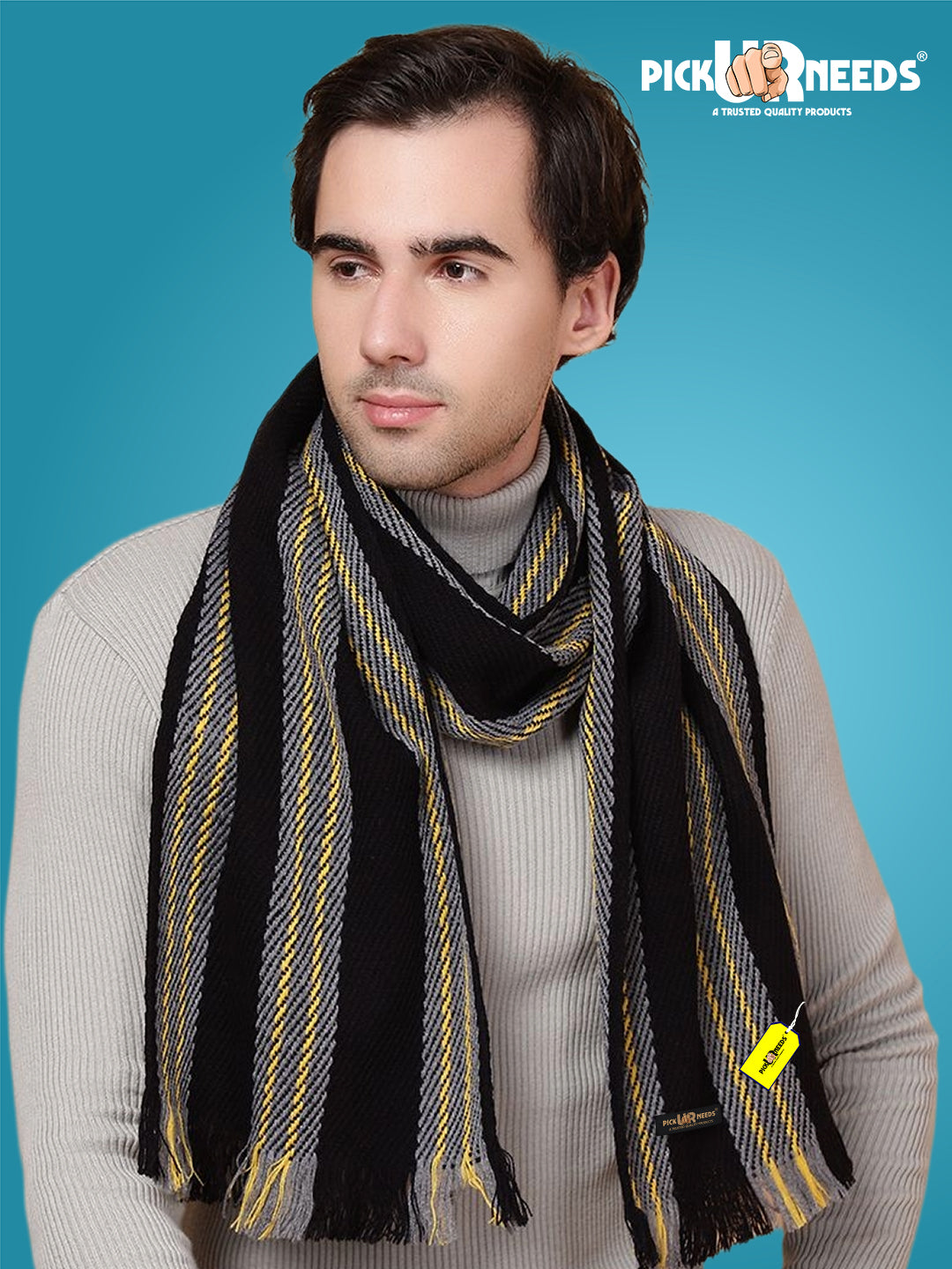 Pick Ur Needs Premium Men's Warm And Stylish Woolen Muffler With Multicolour Stripes And Stylish Tussles Ends