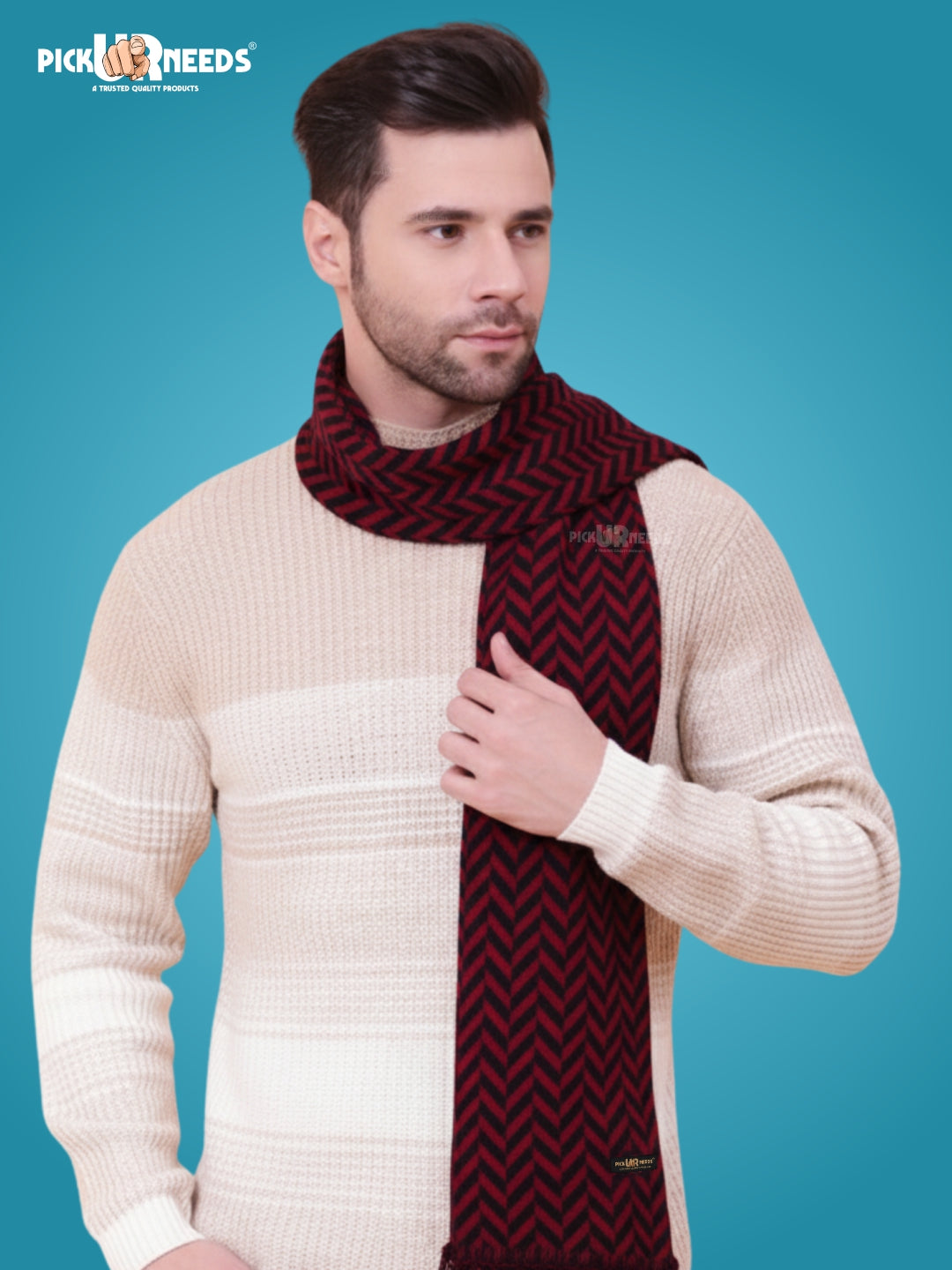 Pick Ur Needs Men's Stylish Zig Zag Knit Scarf  Soft, Warm & Breathable Fabric for Causal & Formal Wear Winter Muffler