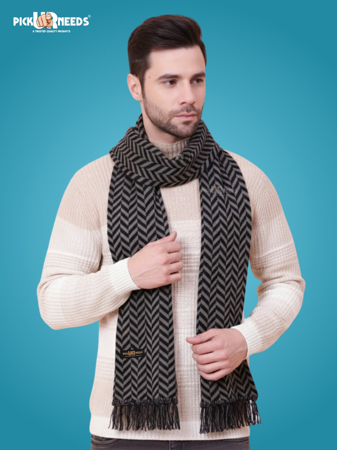 Pick Ur Needs Men's Stylish Zig Zag Knit Scarf  Soft, Warm & Breathable Fabric for Causal & Formal Wear Winter Muffler