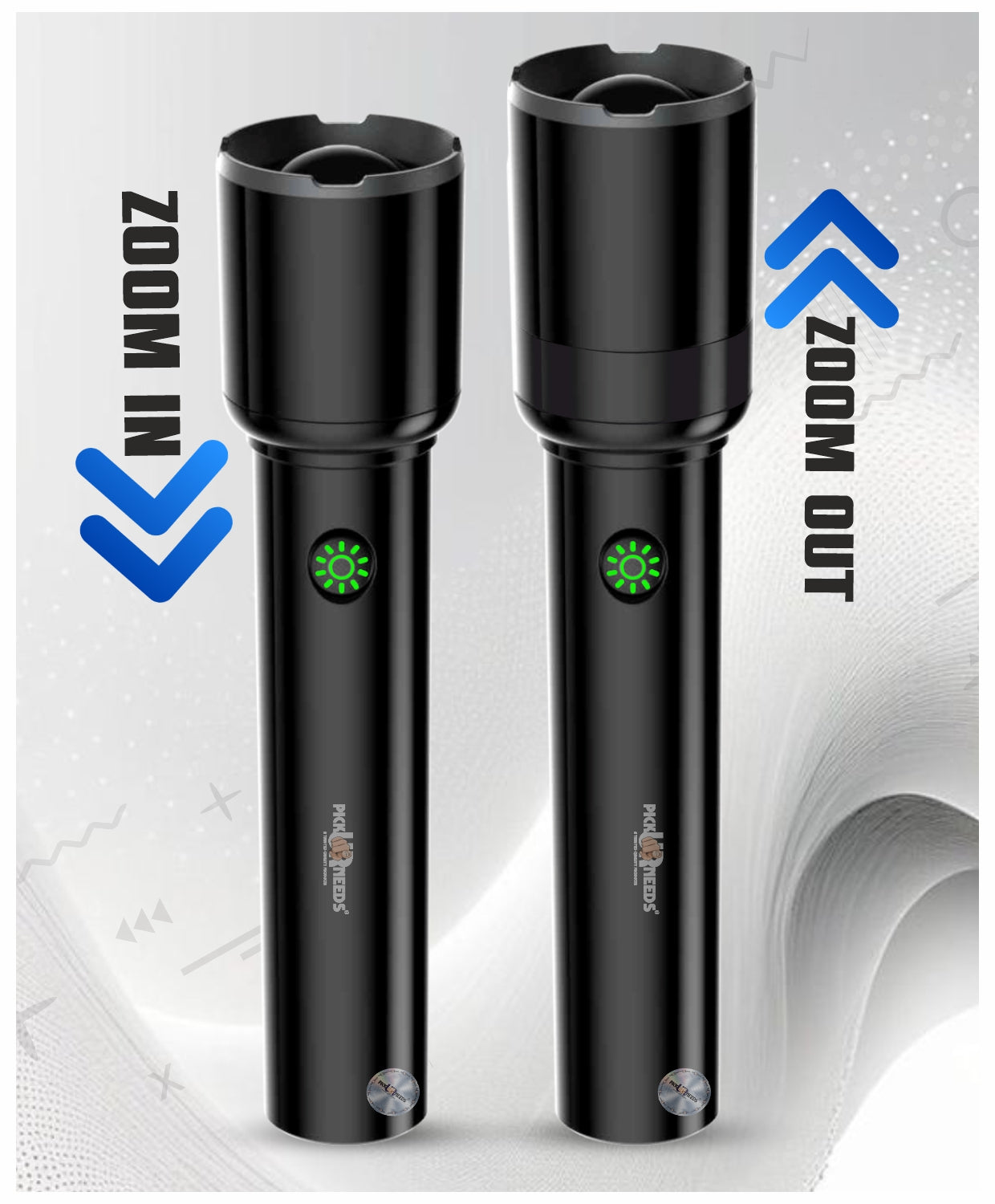 Pick Ur Needs Rechargeable Torch Light Adjustable Focus 3 Mode LED 50 Watt High Brightness LED Torch  (Black, 17 cm, Rechargeable)