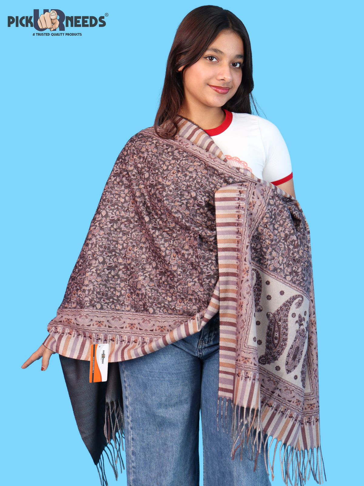 Pick Ur Needs Women Winter Shawl & Muffler Soft Warm Floral Paisley Printed Stole with Tassels Stylish Lightweight Neck Wrap Scarf for Women & Girls