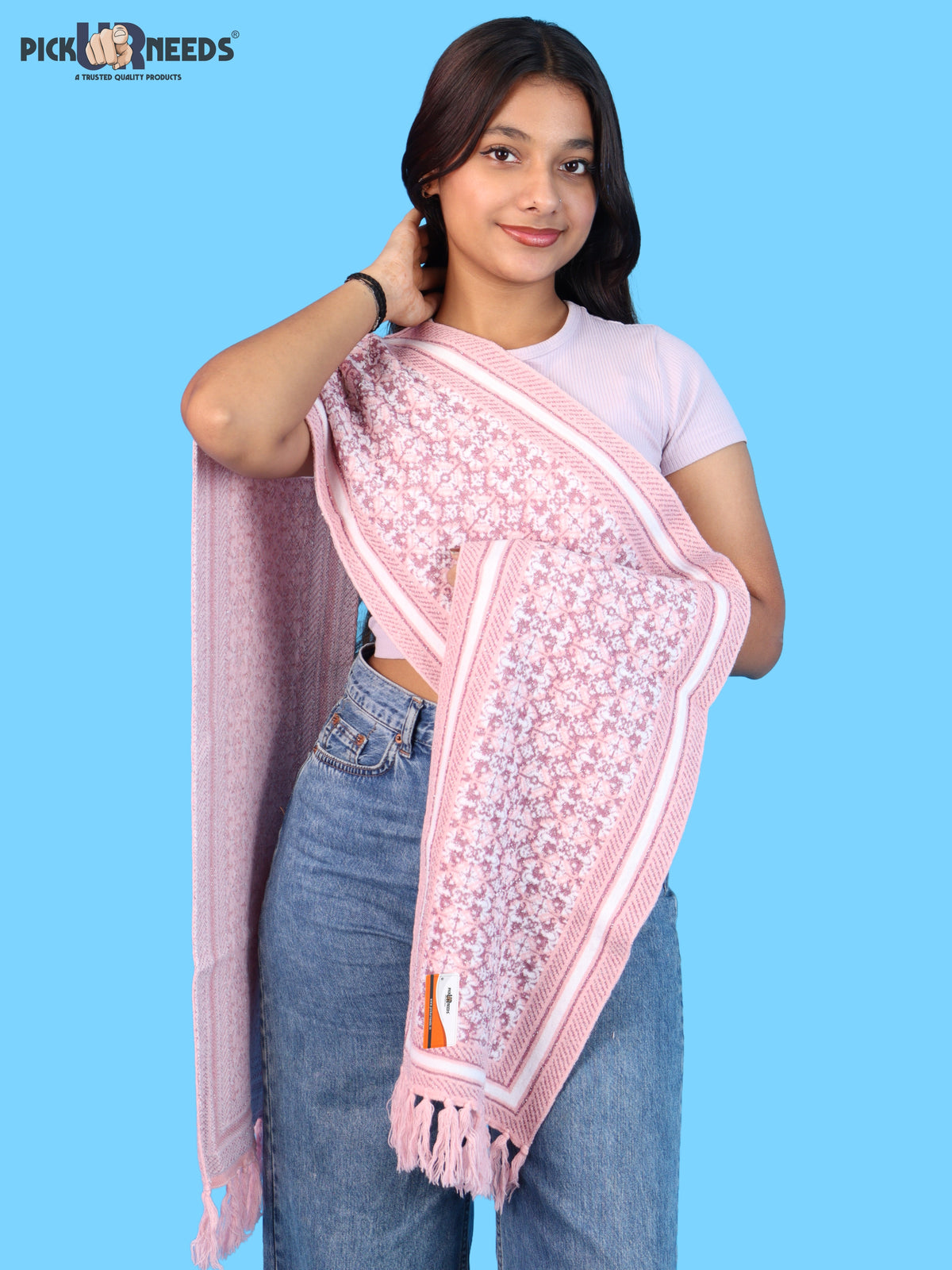 Pick Ur Needs Womens & Girls Super Soft Knitted Woolen Muffler Warm Winter Neck Scarf with Elegant Printed Design & Tassels