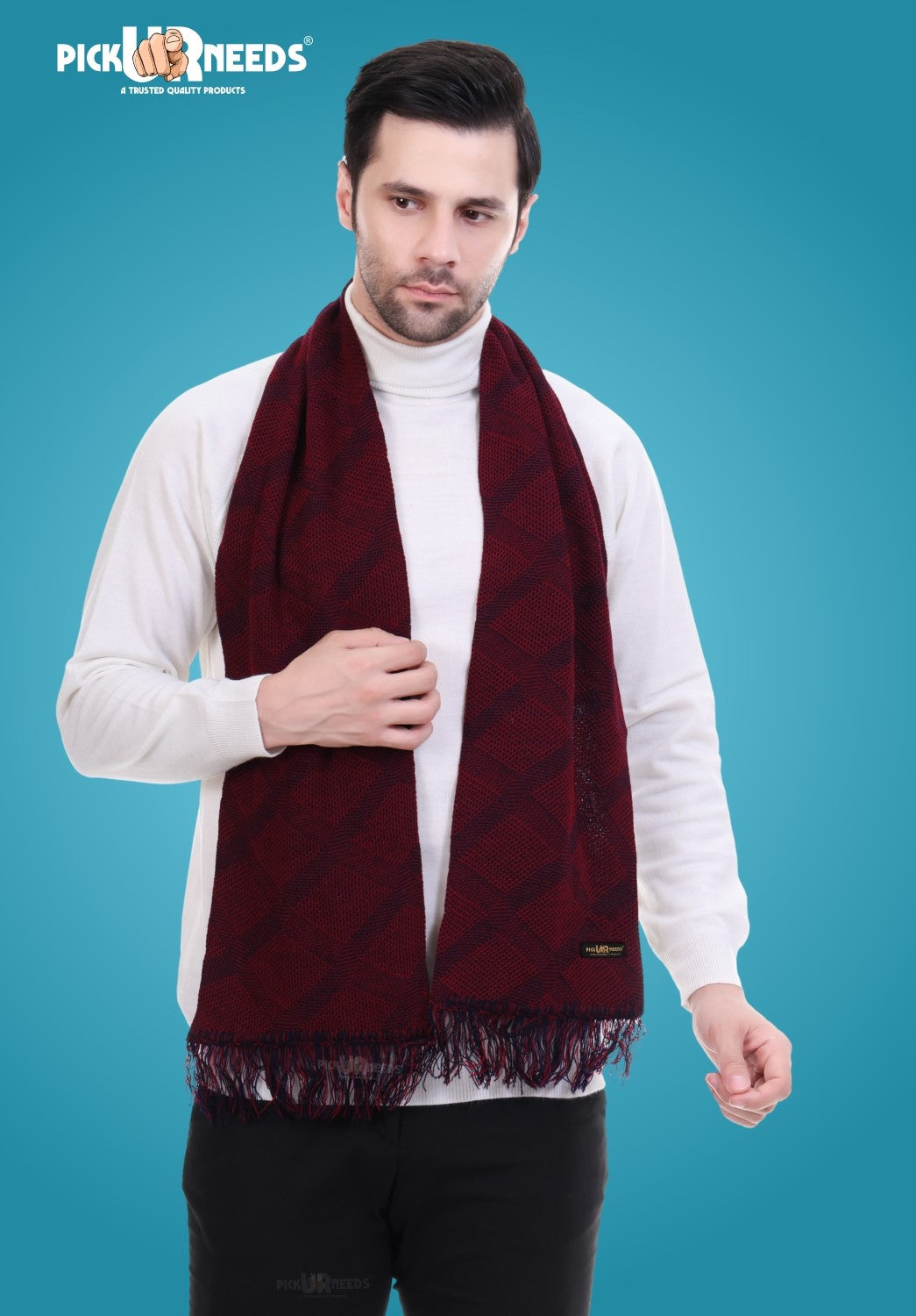 Pick Ur Needs Men’s Premium Winter Scarf Soft Knitted Muffler with Diamond Pattern Warm, Stylish & Lightweight for Cold Weather
