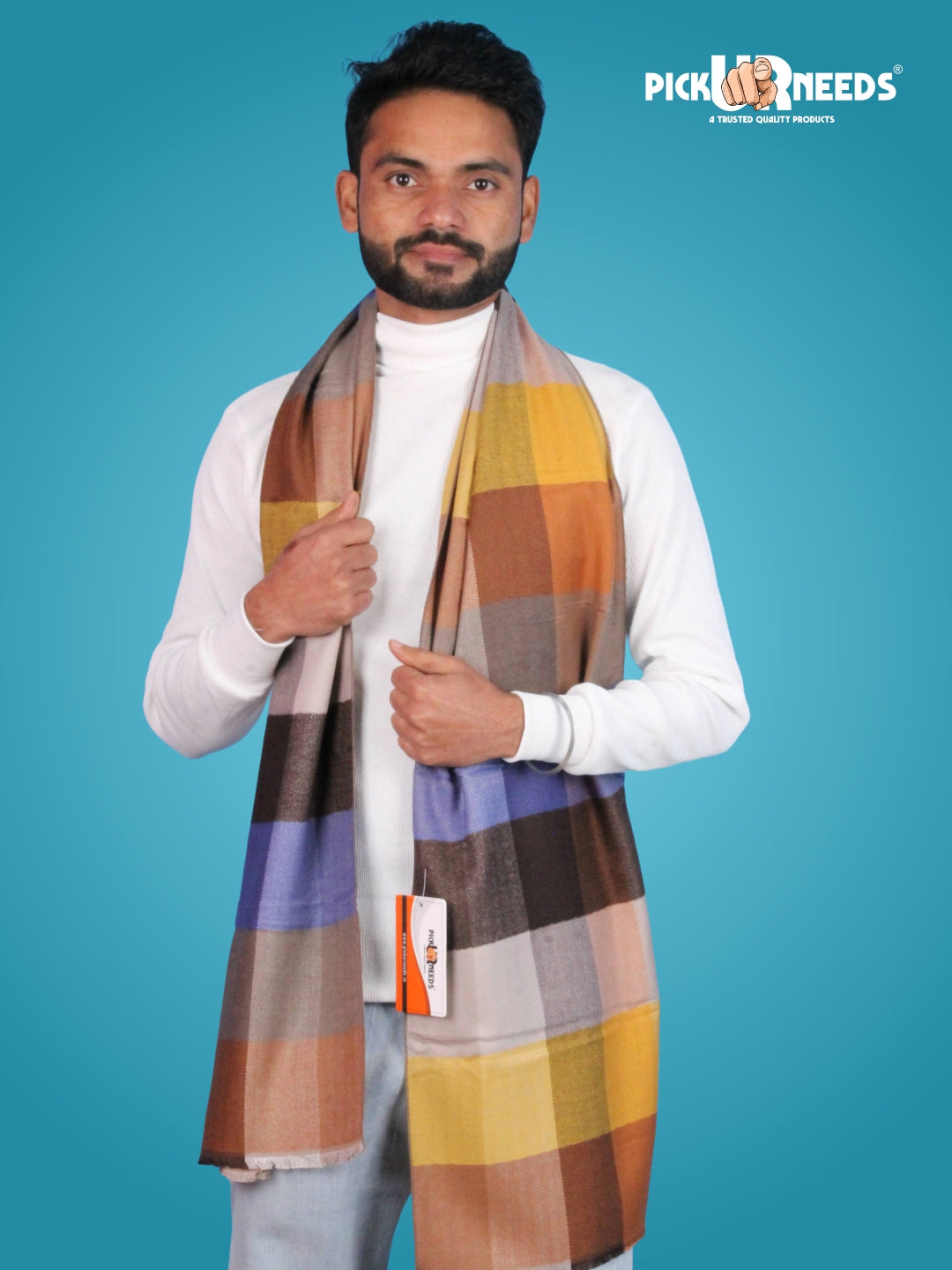 Pick Ur Needs Premium Winter Muffler for Men Soft Wool-Blend Checked Scarf Warm, Lightweight & Stylish Muffler for Office, Casual & Outdoor Wear