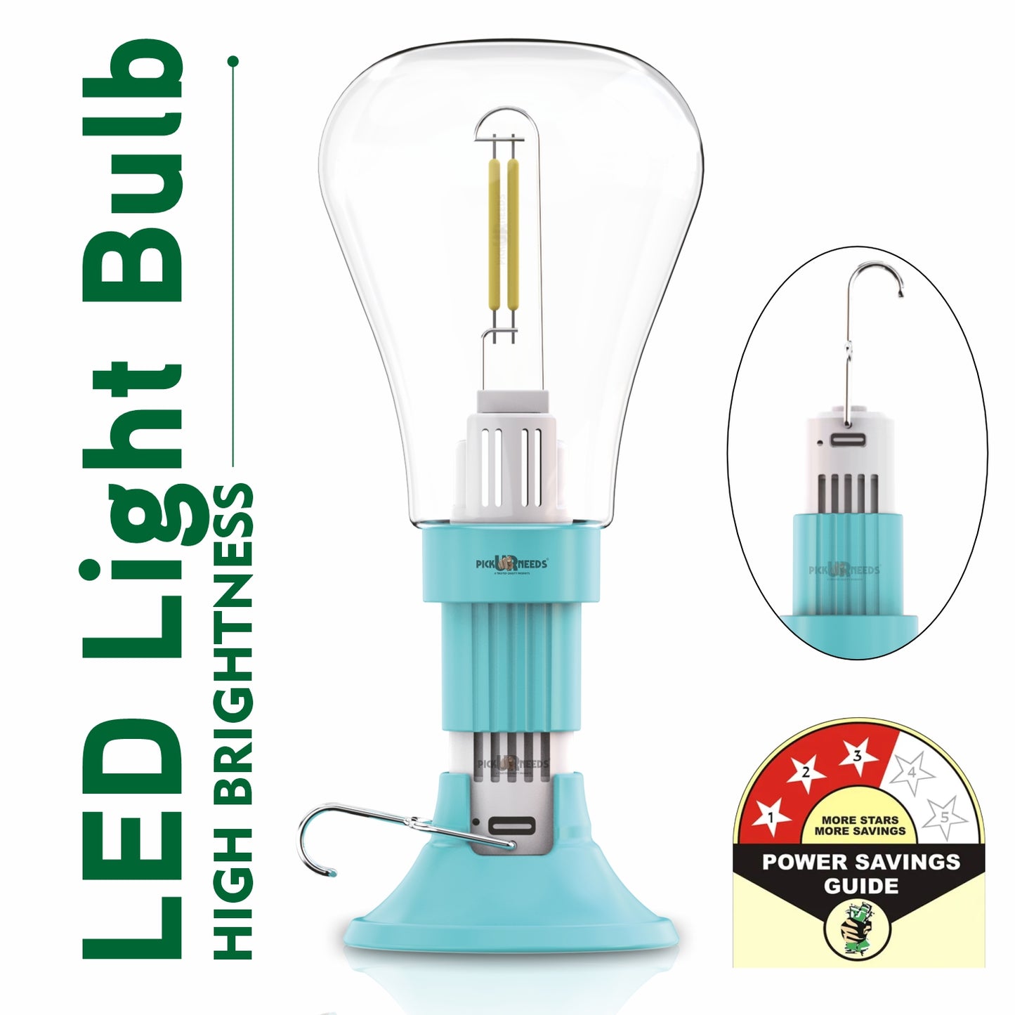 Pick Ur Needs 100W LED Rechargeable Light Bulb with 3 Modes, Ideal for Home, Outdoor,Powercuts 5 hrs Bulb Emergency Light