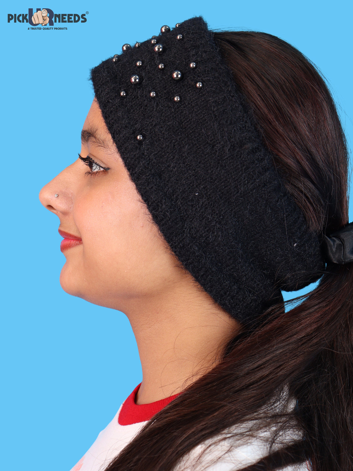 Pick Ur Needs Womens & Girls Soft Woolen Headband with Elegant Pearl Design Warm Stretchable Winter Ear Warmer Kanpatti.