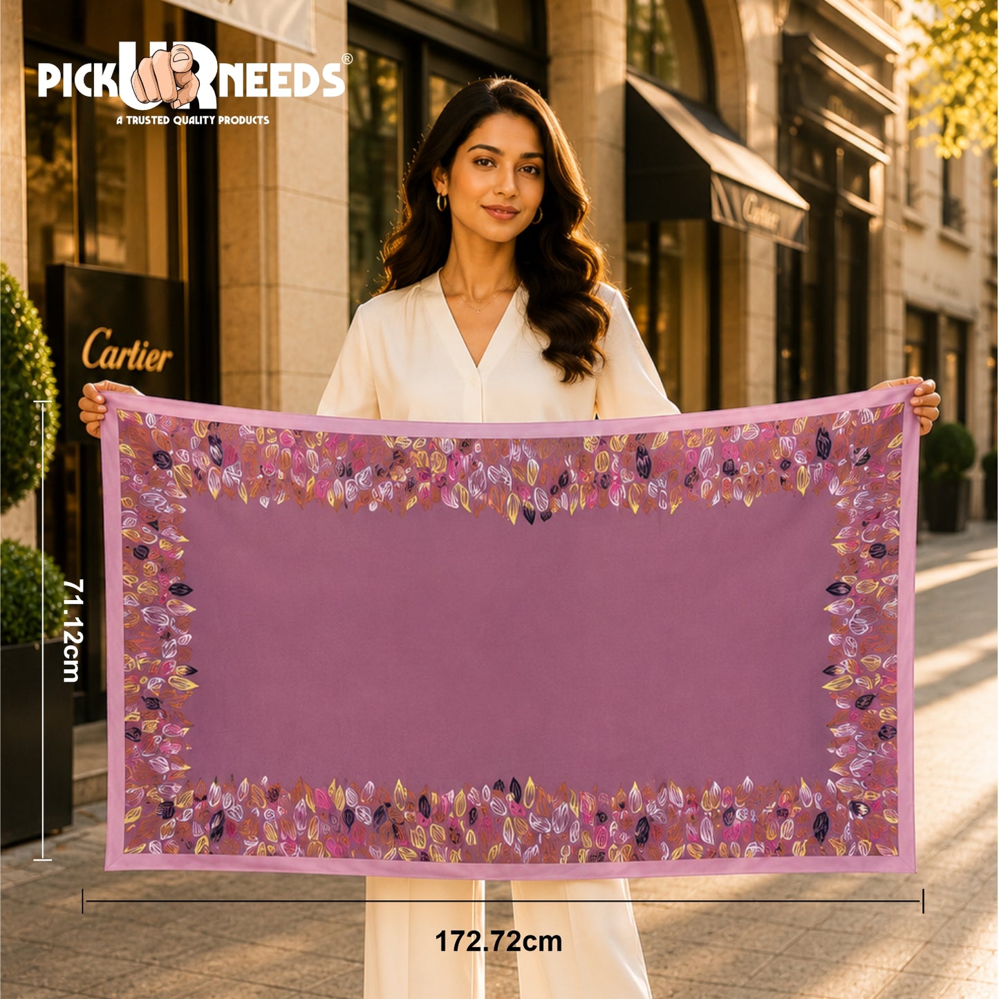 Pick Ur Needs Premium Satin Silk Feel Rectangle Scarf for Womens & Girls Floral Printed Long Fashion Stall Soft Lightweight Neck, Head & Shoulder Wrap