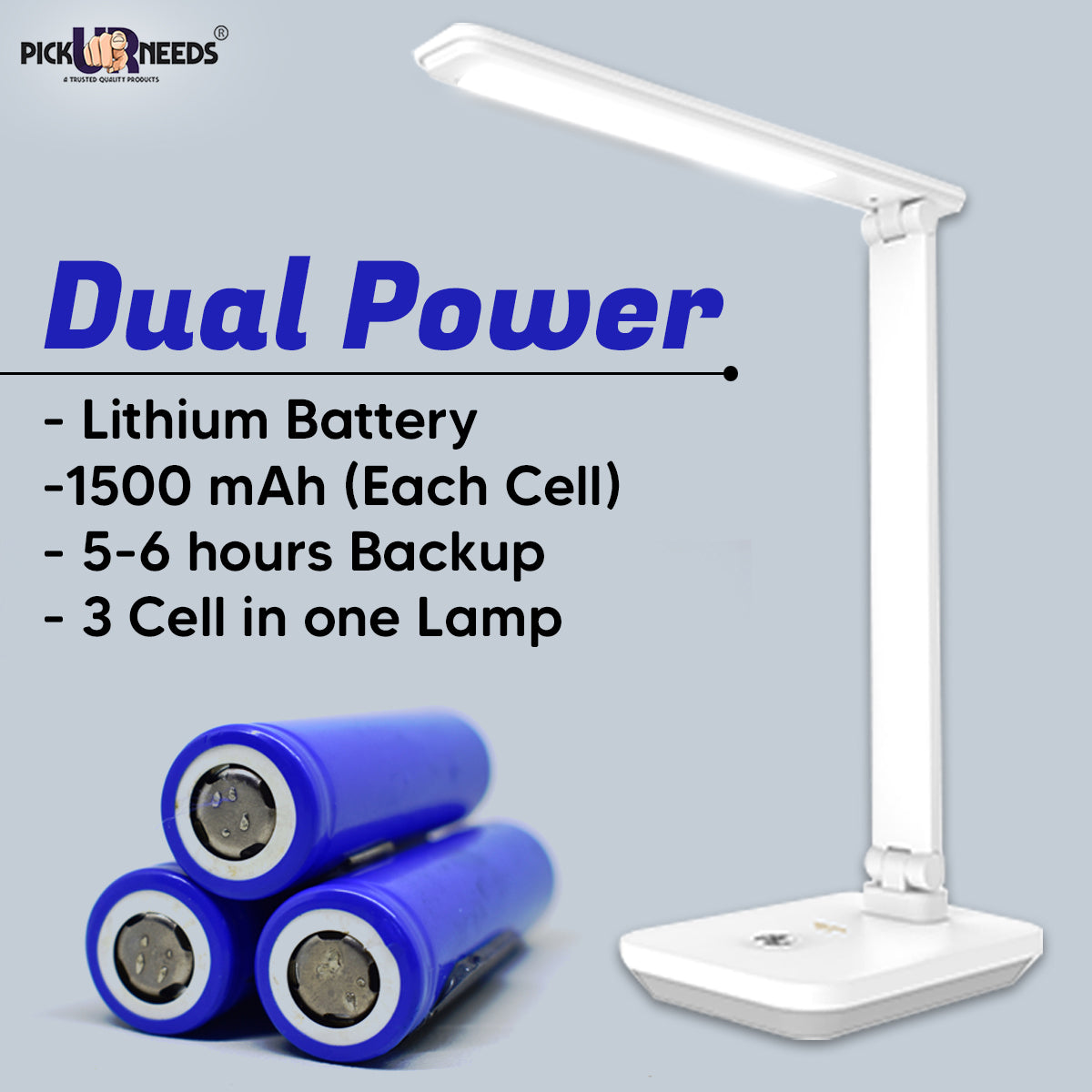 Pick Ur Needs Rechargeable Study table lamp Foldable With Touch Sensor Lithium Battery Dual Power Backup Study Lamp  (42 cm, White)