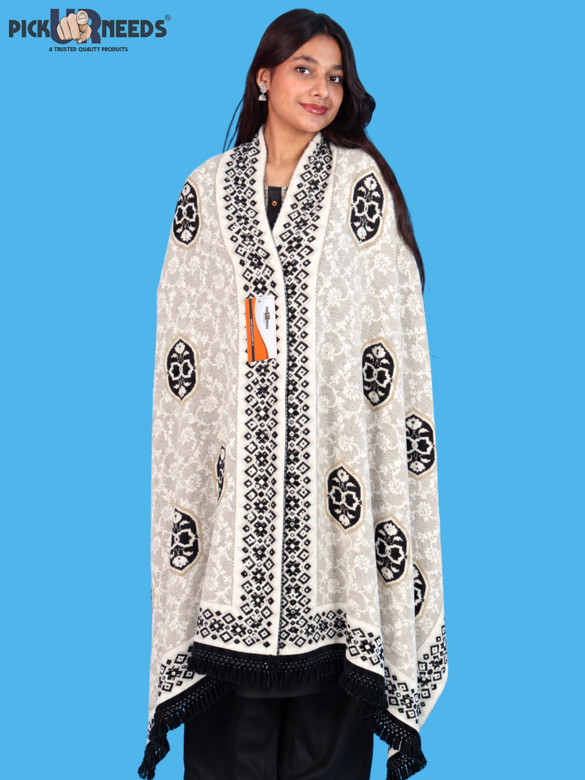 Pick Ur Needs Printed Women’s Woolen Shawl with Elegant Floral Pattern & Fur Border