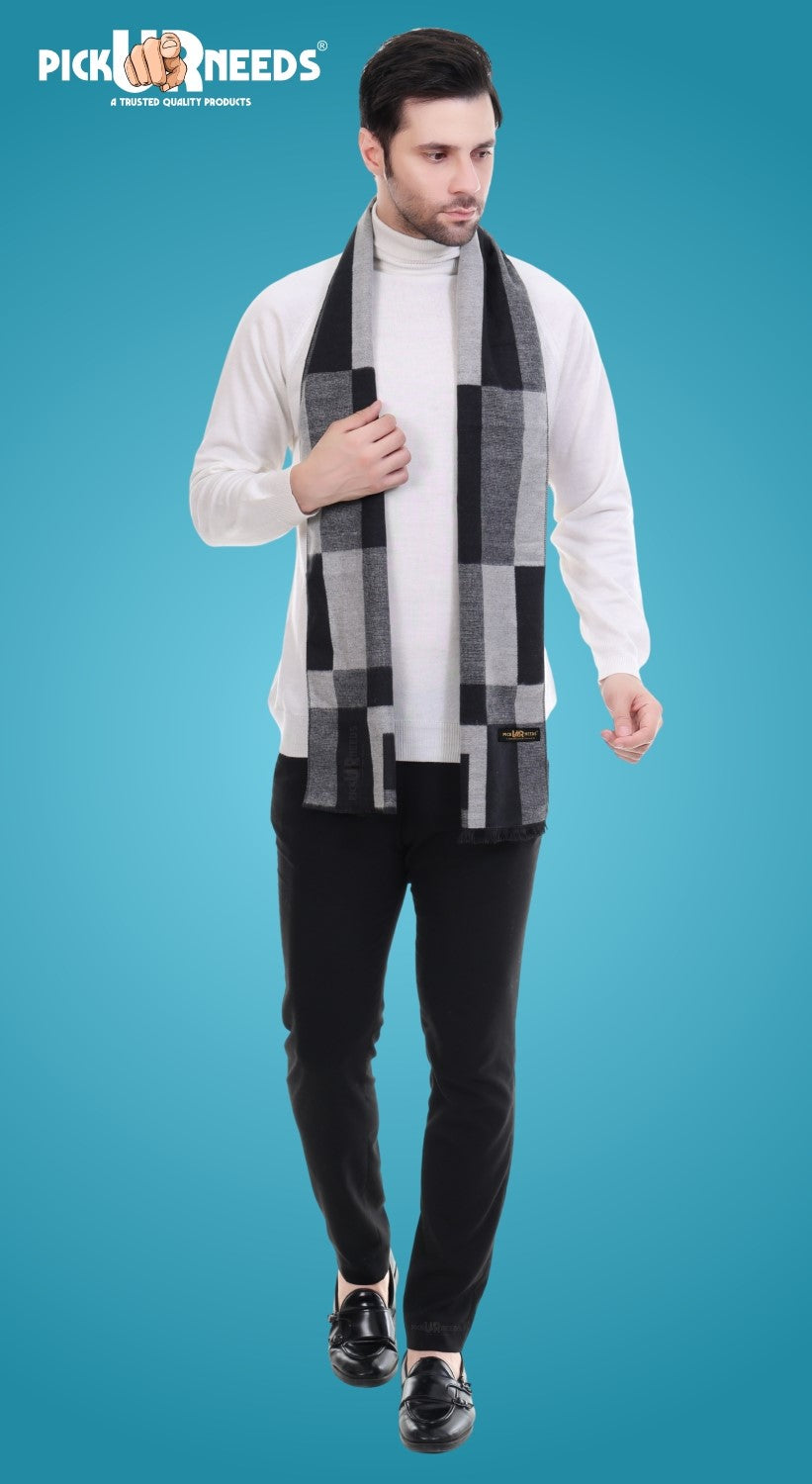 Pick Ur Needs Men's Muffler Check Desgin Premium Woolen Blend Fabric Stylish Look Muffler For Men