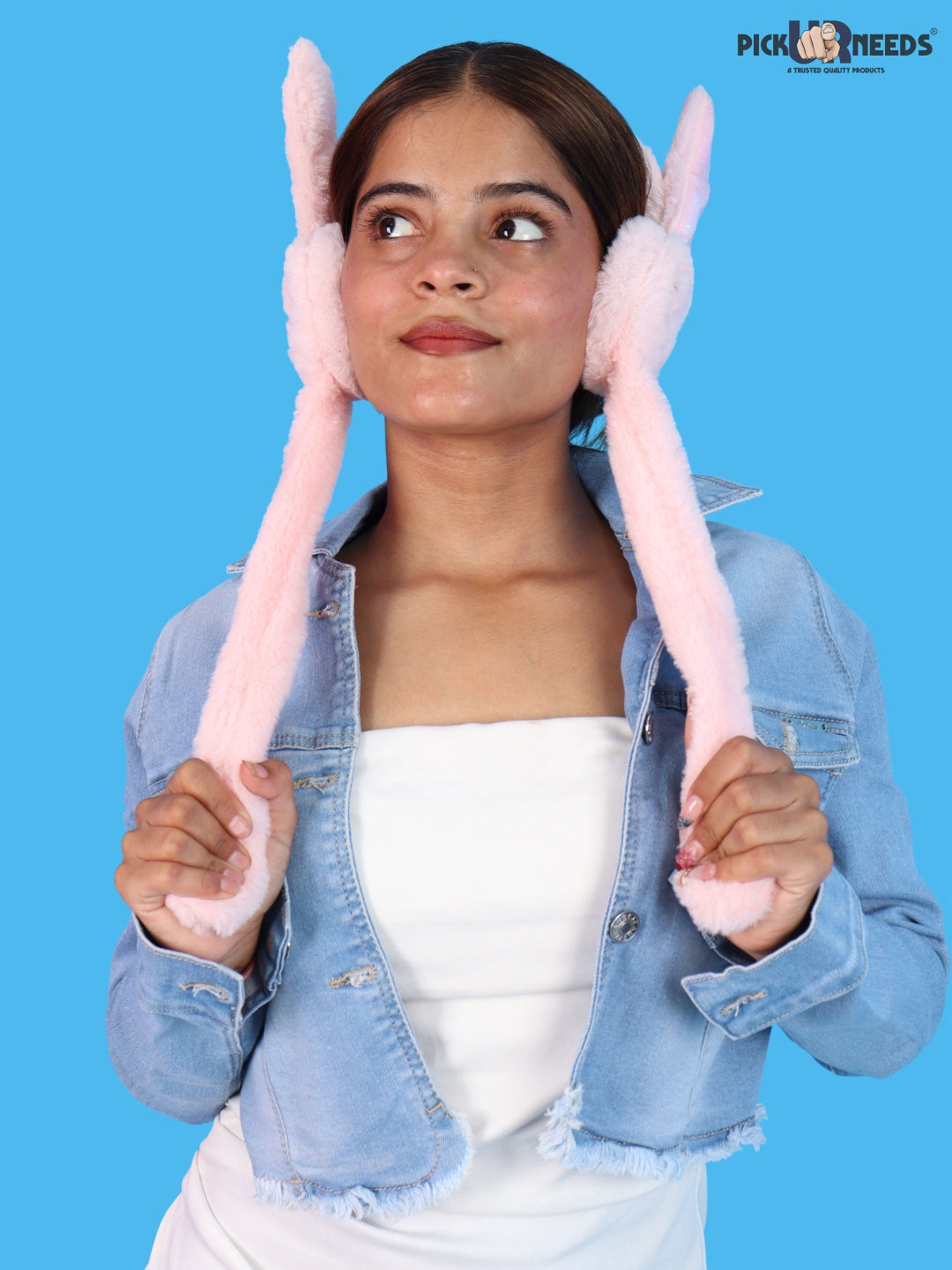 Pick Ur Needs Plush Bunny Cute Earmuffs for Girls & Women with RGB LED Lights,Ultra Soft Warm Winter Moving Flapping Ears Muffs