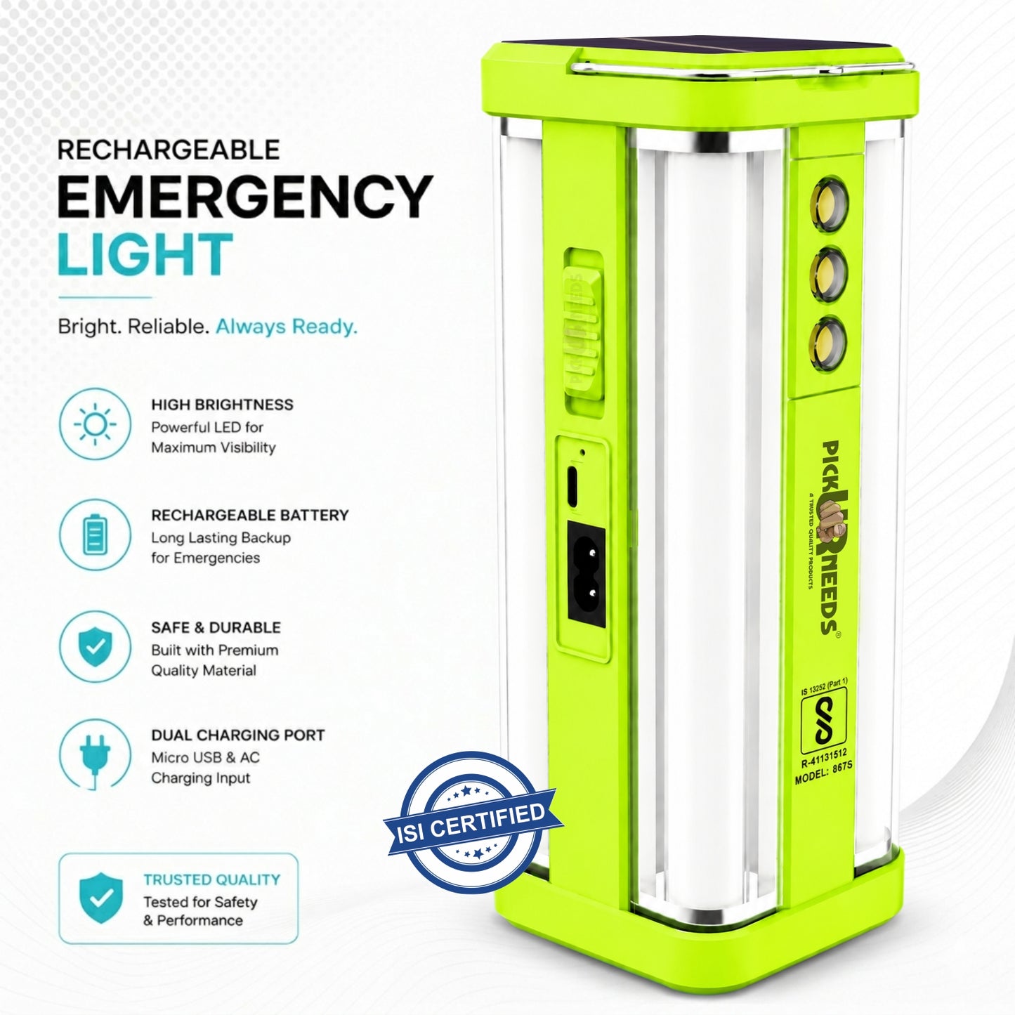 Pick Ur Needs Solar Home Rechargeable Emergency LED Lantern Light 360 Degree Floor Lamp 4 Side Tube Lights