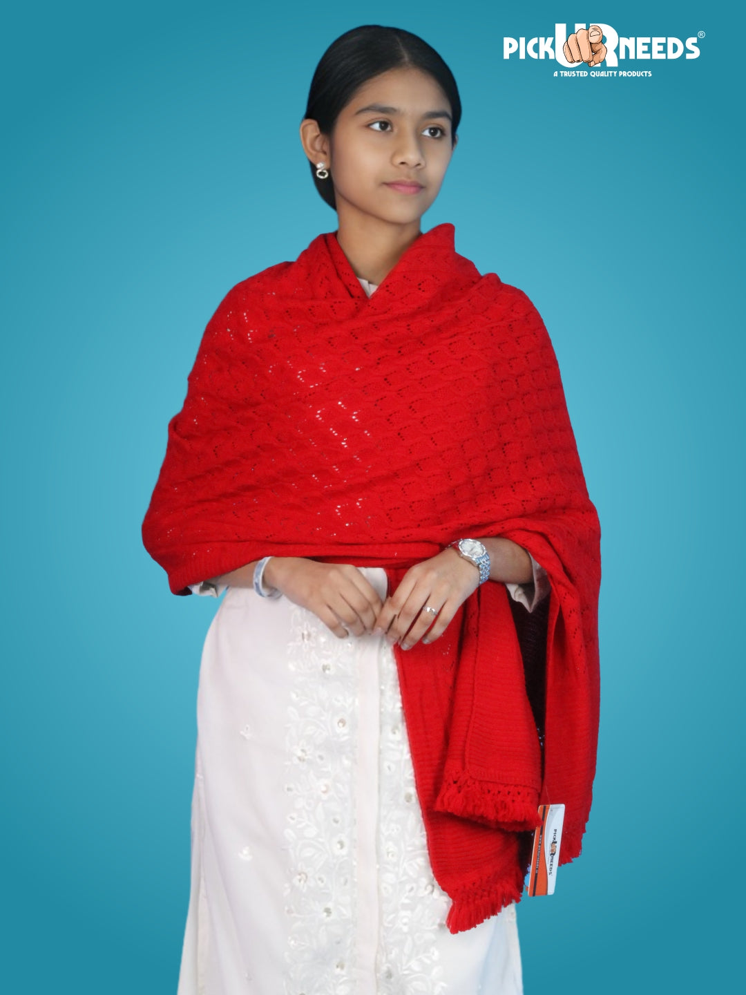 Pick Ur Needs Women’s Premium Knitted Winter Soft Shawl Woolen Warm Stole with Elegant Lace Pattern & Tassels For Girls