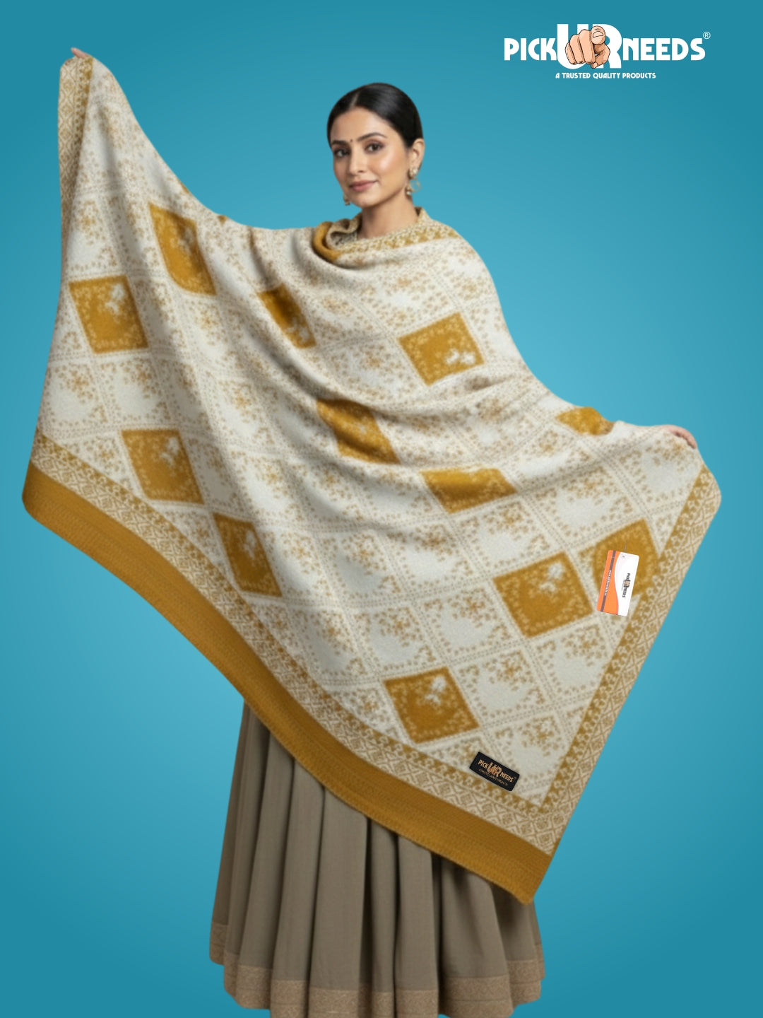 Pick Ur Needs Woolen Shawl for Women | Warm Winter Wool Fabric Shawls with Traditional Prints | Soft & Elegant Ethnic Stole