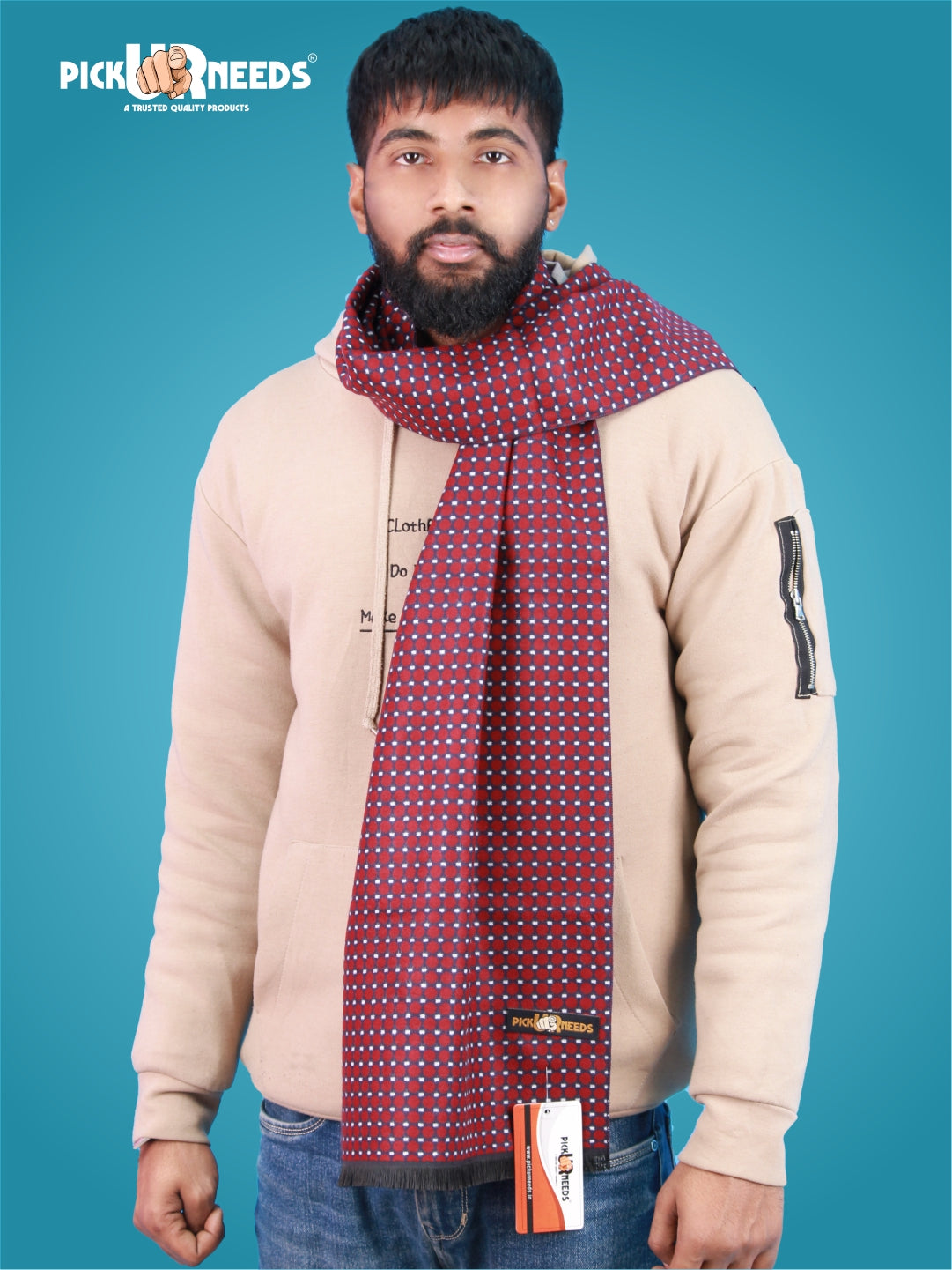 Pick Ur Needs Wool Blend Muffler for Men Soft Winter Scarf with Elegant Checks All-Day Comfort