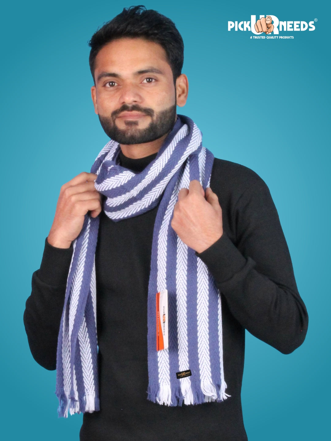 Pick Ur Needs Premium Men's Warm And Stylish Woolen Muffler With Multicolour Stripes And Stylish Tussles Ends