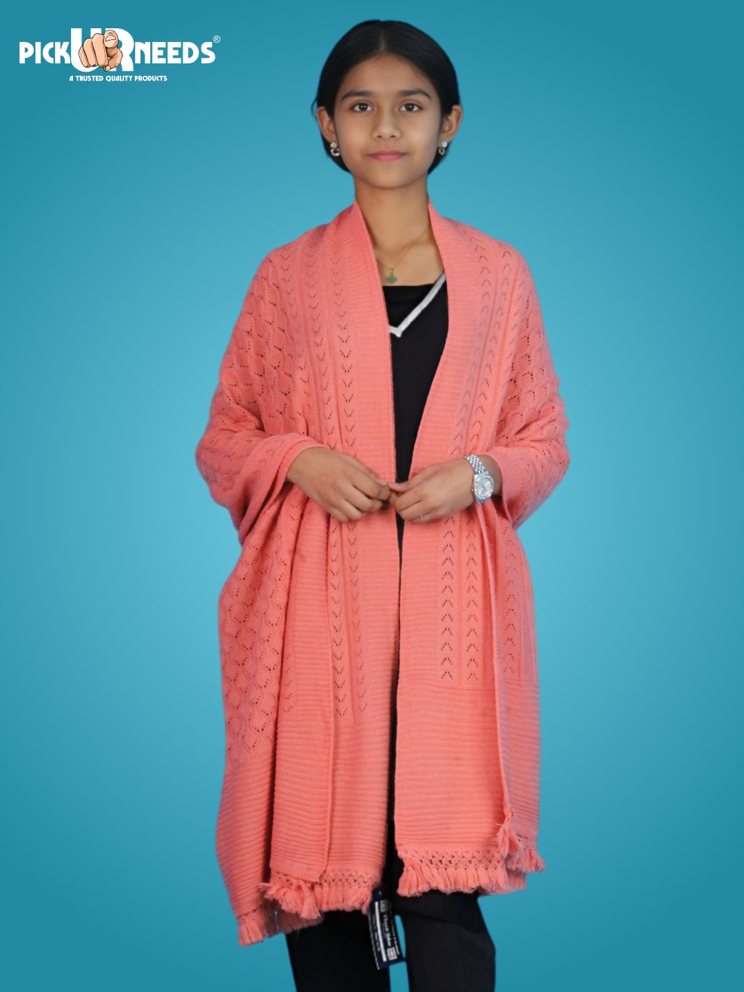 Pick Ur Needs Women’s Premium Knitted Winter Soft Shawl Woolen Warm Stole with Elegant Lace Pattern & Tassels For Girls