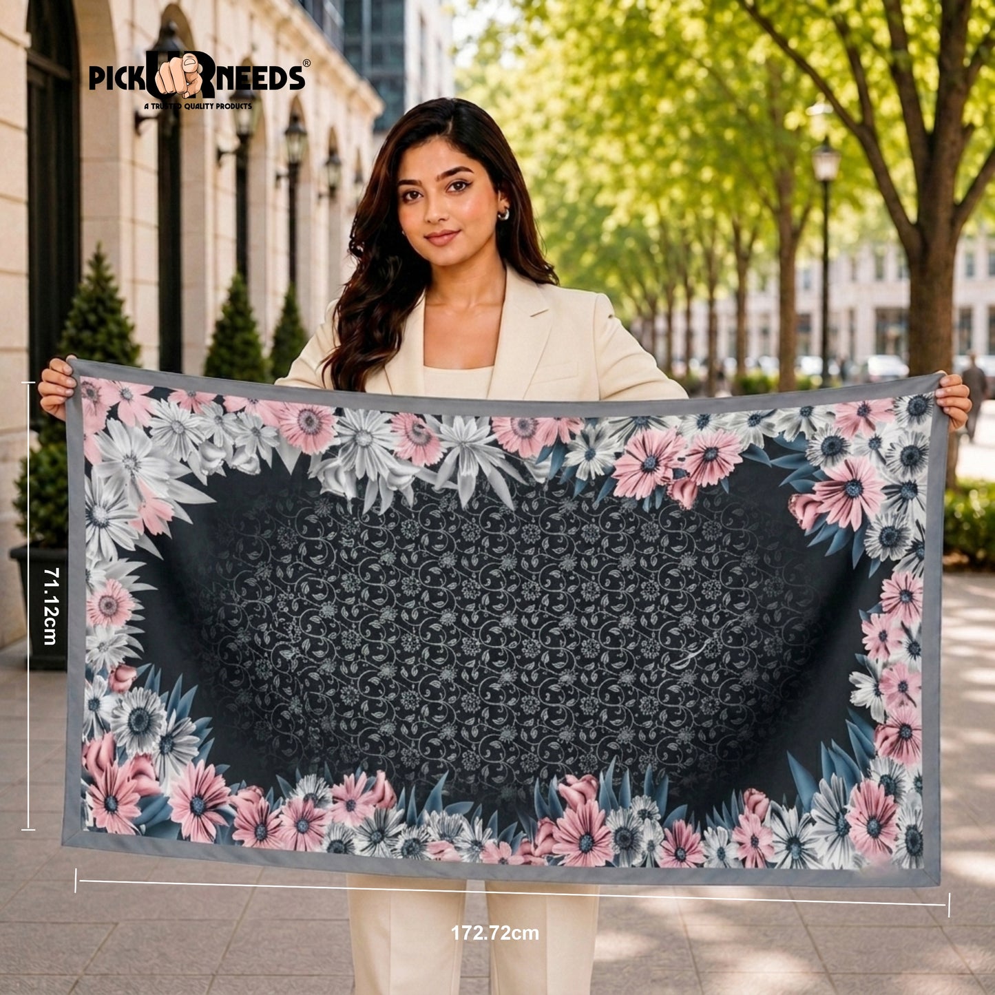 Pick Ur Needs Premium Summer Satin Silk Floral Printed Scarf for Womens & Girls Neck, Head, Shoulder Wrap Stole