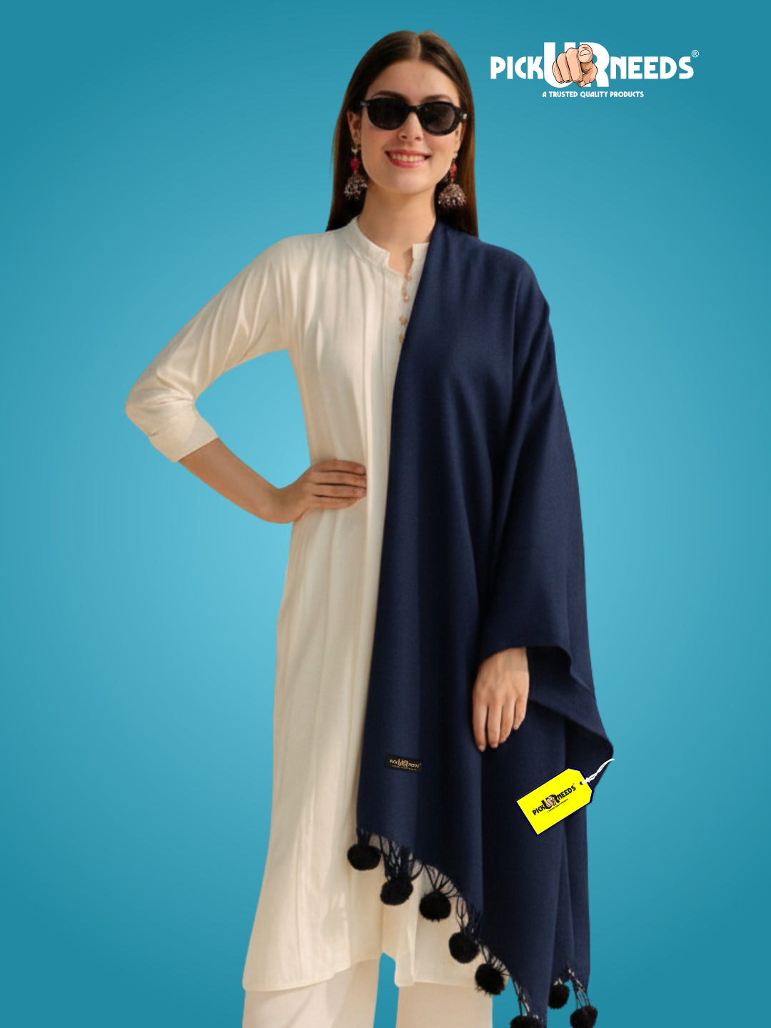 Pick Ur Needs Premium Women’s Wool Blend Scarf Soft Woolen Shawl Winter Stole with Tassels & Pom Poms