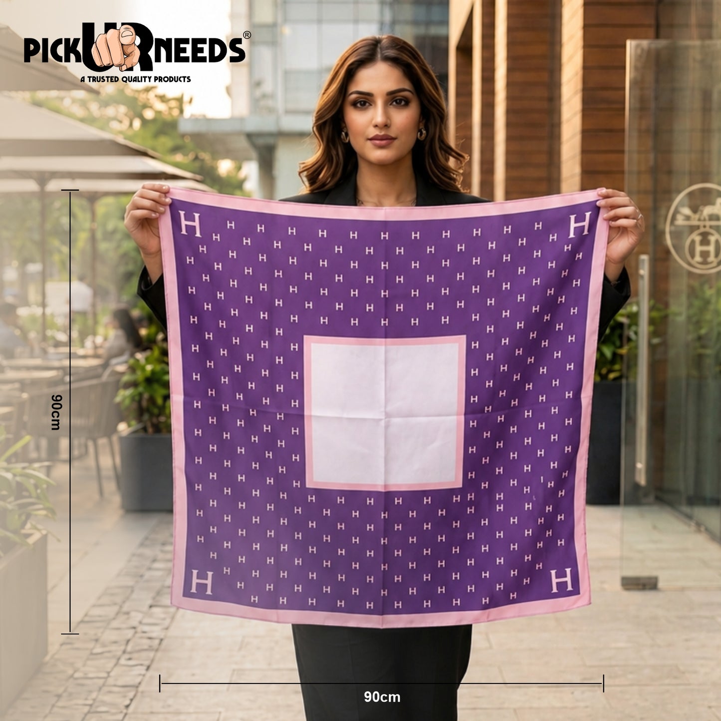 Pick Ur Needs Elegant Womens Premium Printed Satin Silk Feel Square Neck & Head Girls Scarf