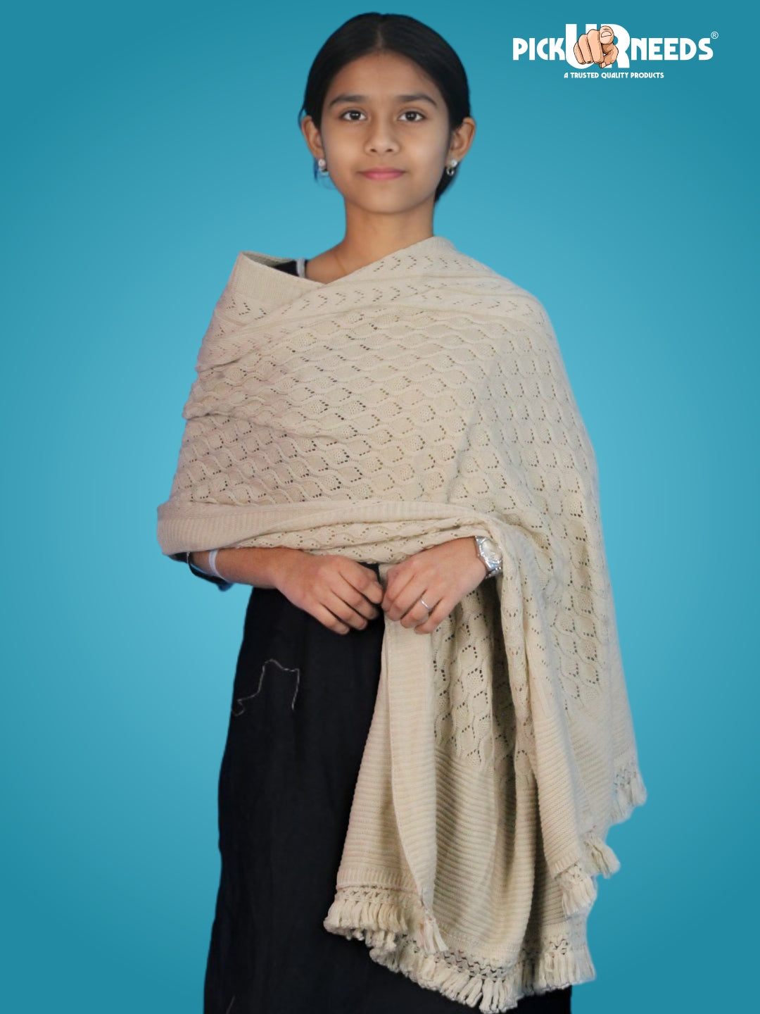 Pick Ur Needs Wool Self Design Women Shawl