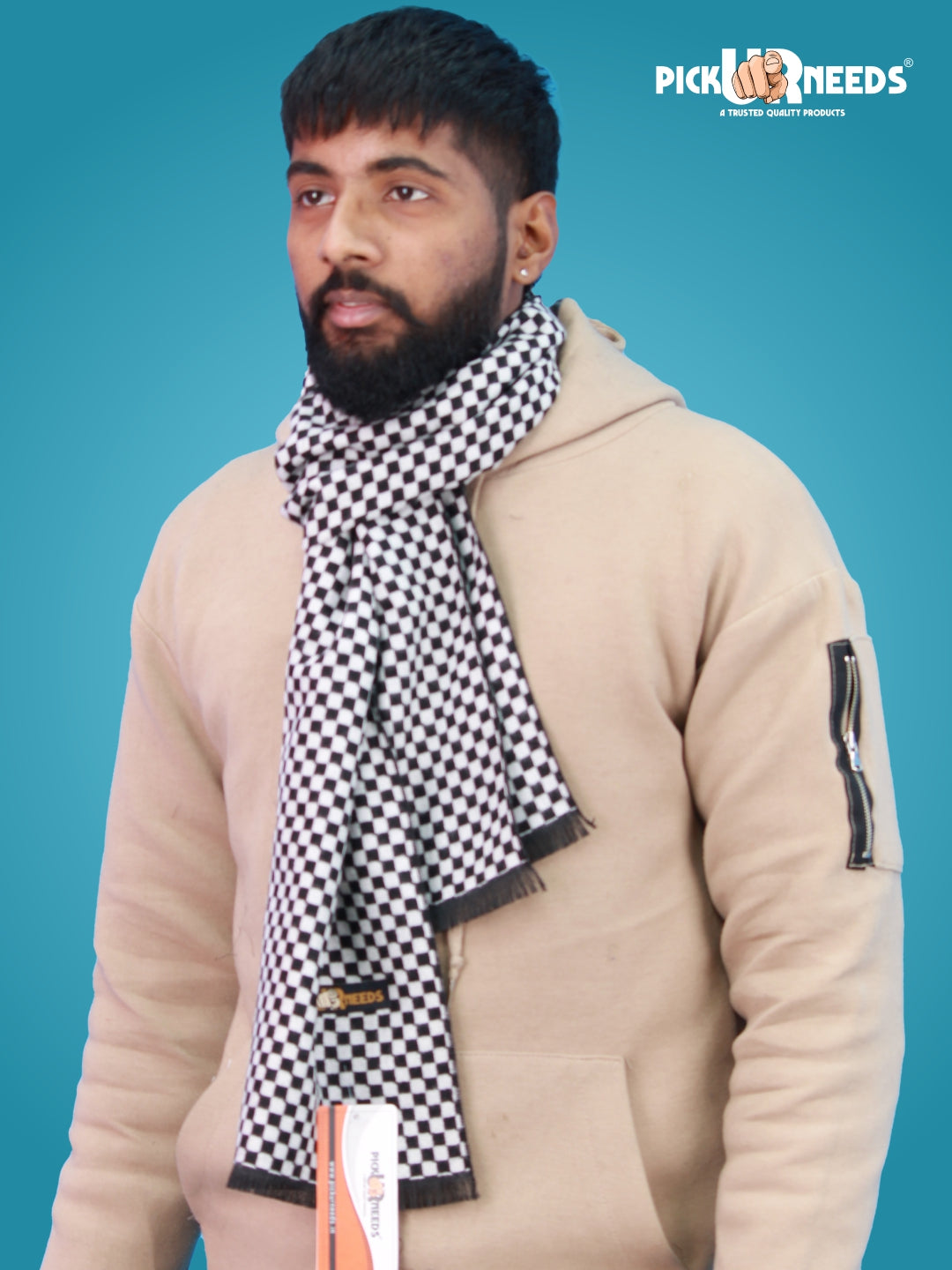 Pick Ur Needs Wool Blend Muffler for Men Soft Winter Scarf with Elegant Checks All-Day Comfort