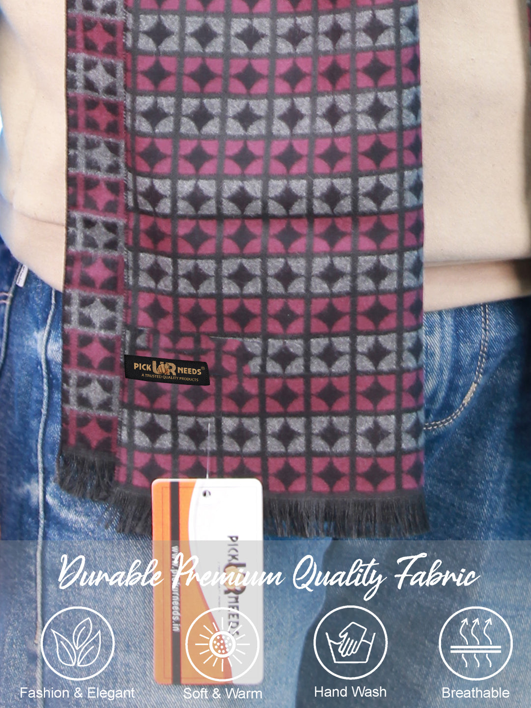 Pick Ur Needs Wool Blend Muffler for Men Soft Winter Scarf with Elegant Checks All-Day Comfort