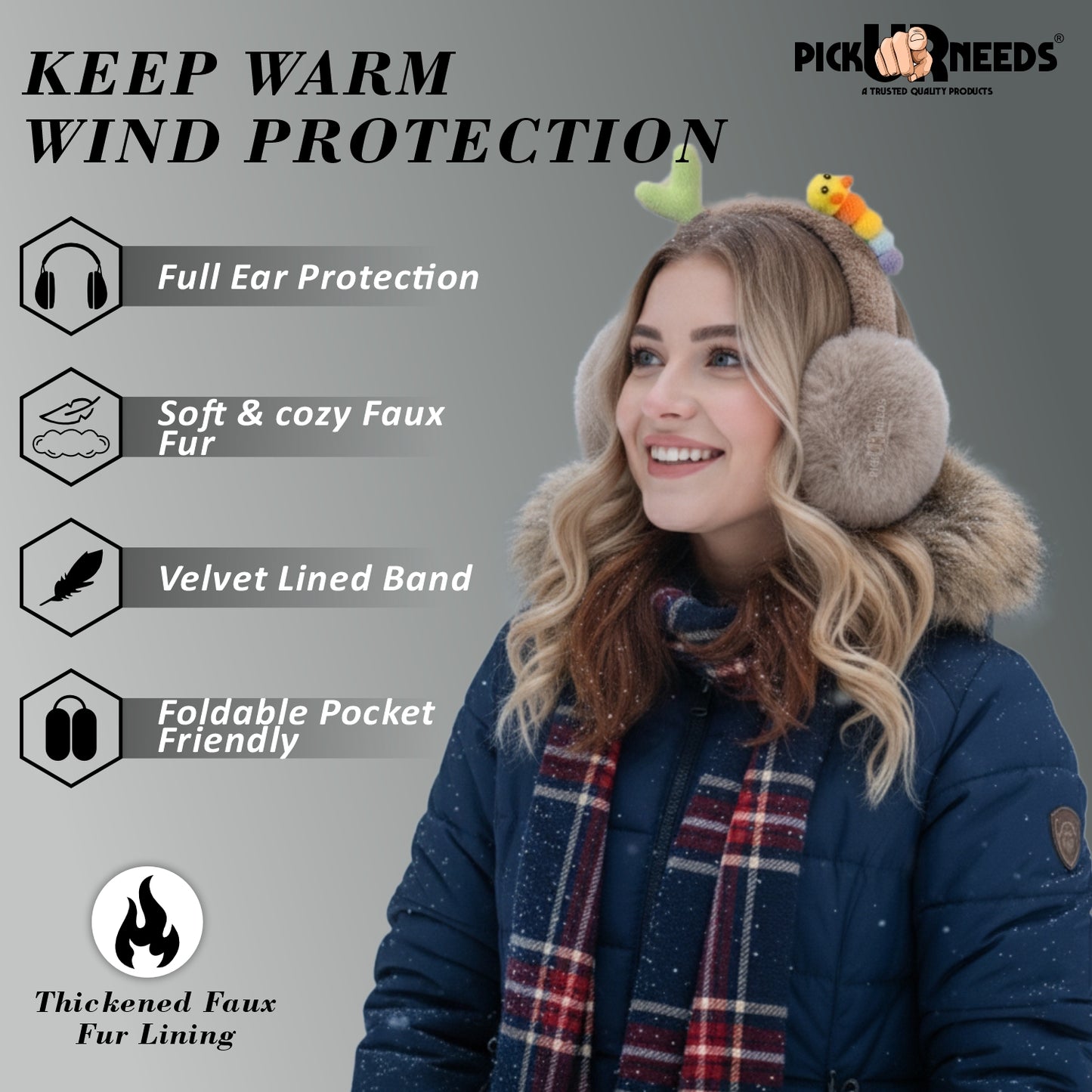 Pick Ur Needs Cute Caterpillar Ear Muffs for Women & Girls – Fluffy Plush Winter Earmuffs, Ear Warmers, Soft Cozy Outdoor Accessory