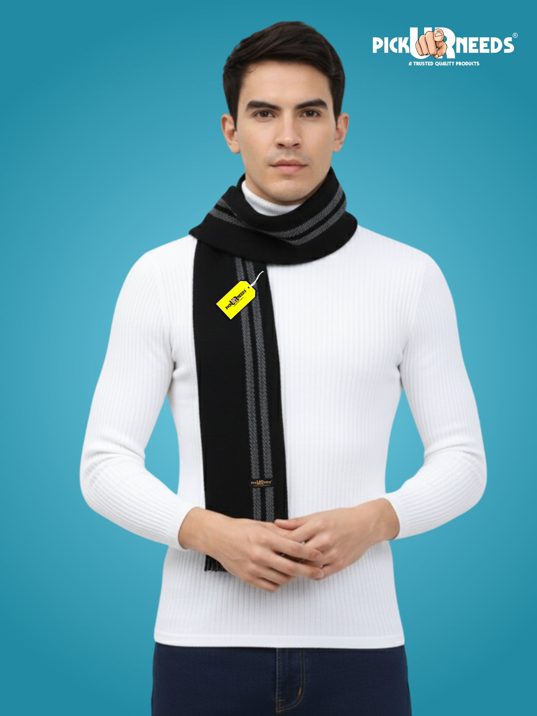 Pick Ur Needs Premium Men's Warm And Stylish Woolen Muffler With Multicolour Stripes And Stylish Tussles Ends