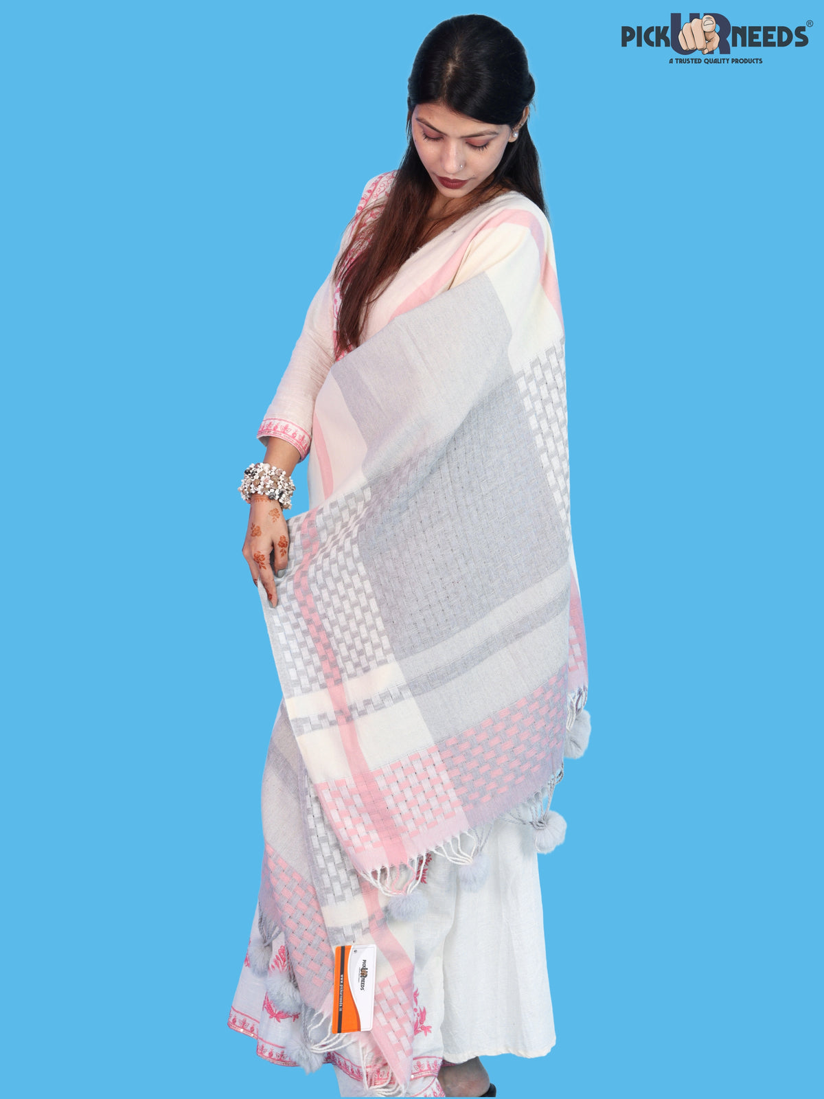 Pick Ur Needs Women Designer Winter Shawl with Geometric Checkered Pattern Shoulder Wrap with Tassels Stylish Stole for Girls Party, Casual & Ethnic Wear