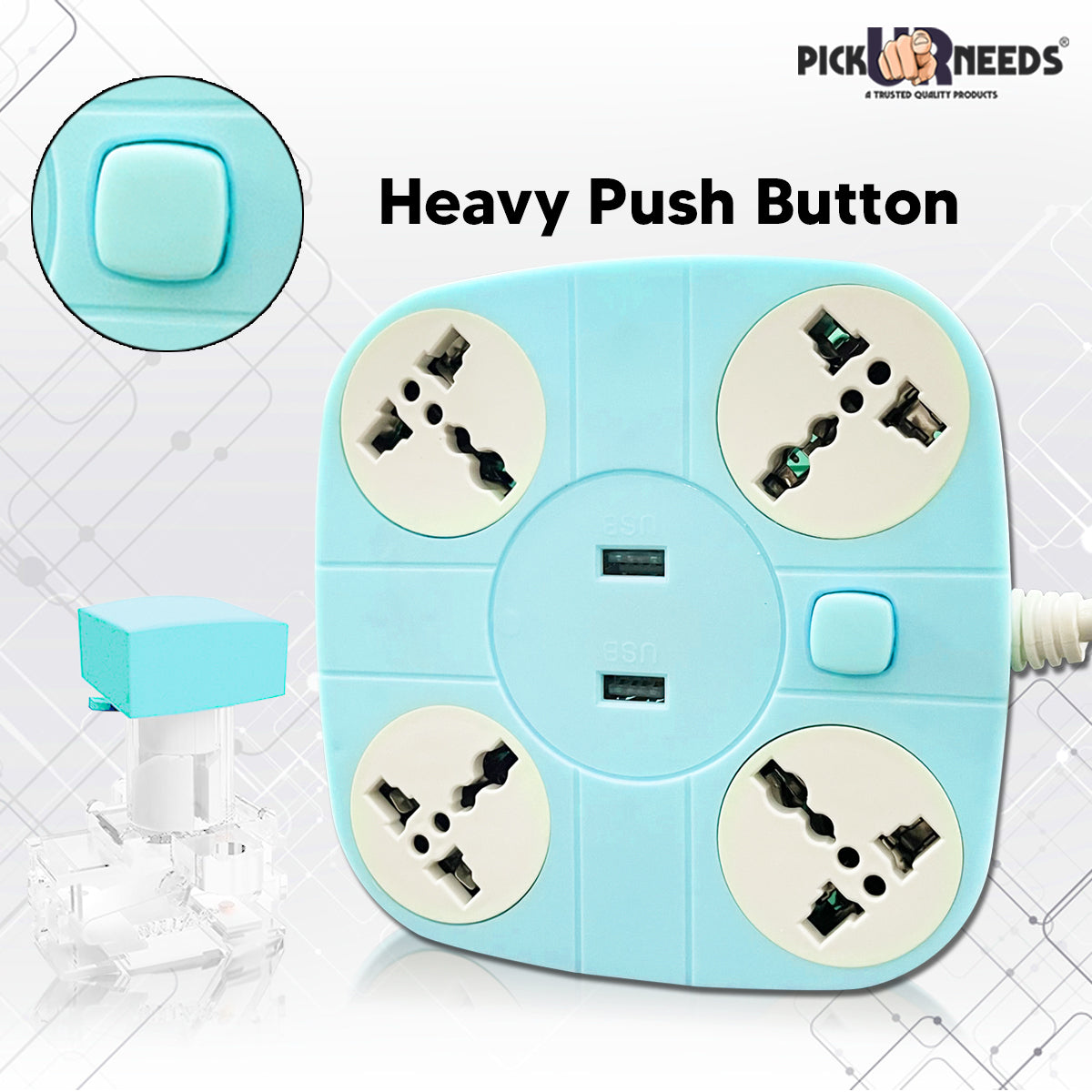 Pick Ur NeedsExtension Cord with 2 USB Charging Ports and 4 Socket - 10 AMP Heavy Duty for Multiple Devices Smartphone Tablet La