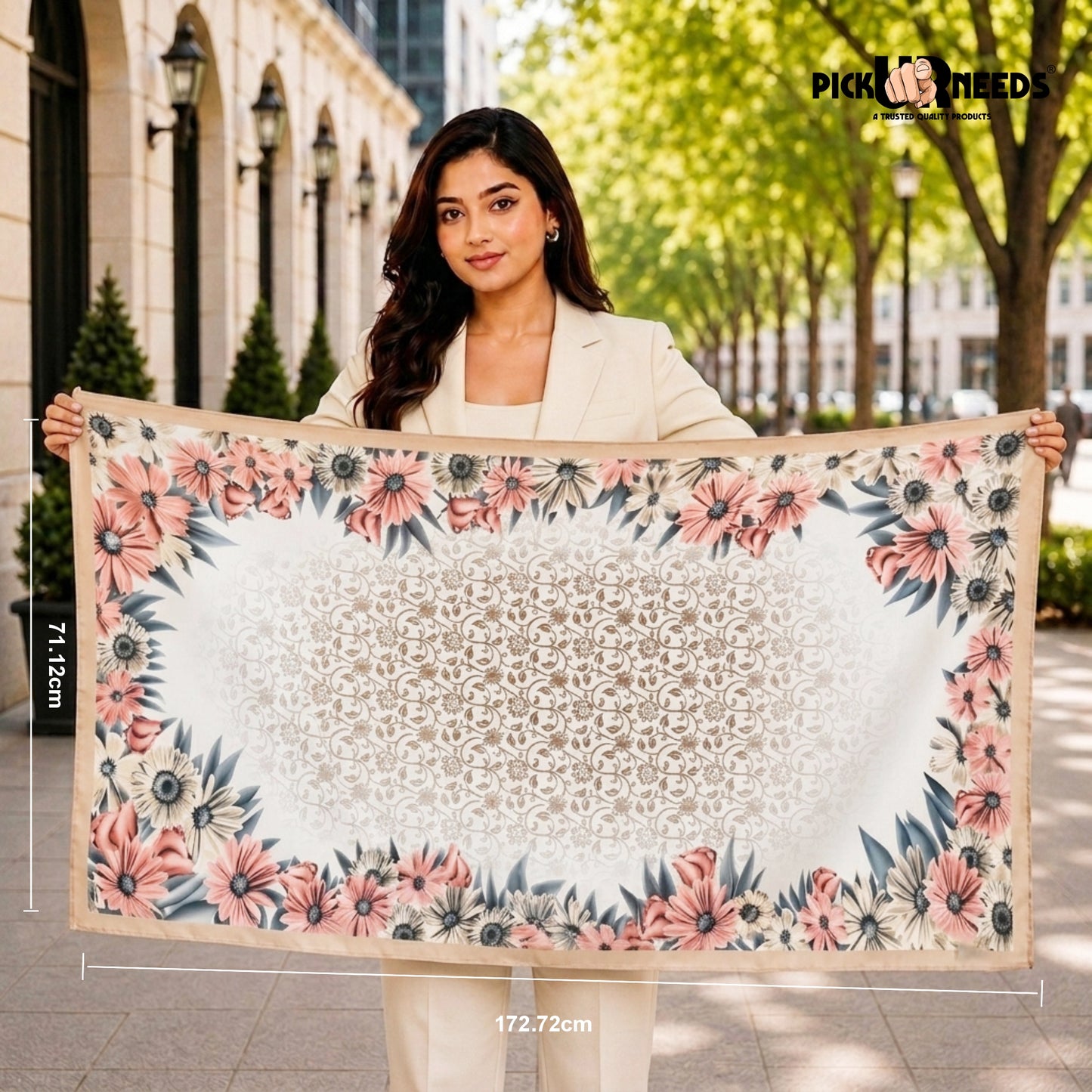 Pick Ur Needs Premium Summer Satin Silk Floral Printed Scarf for Womens & Girls Neck, Head, Shoulder Wrap Stole