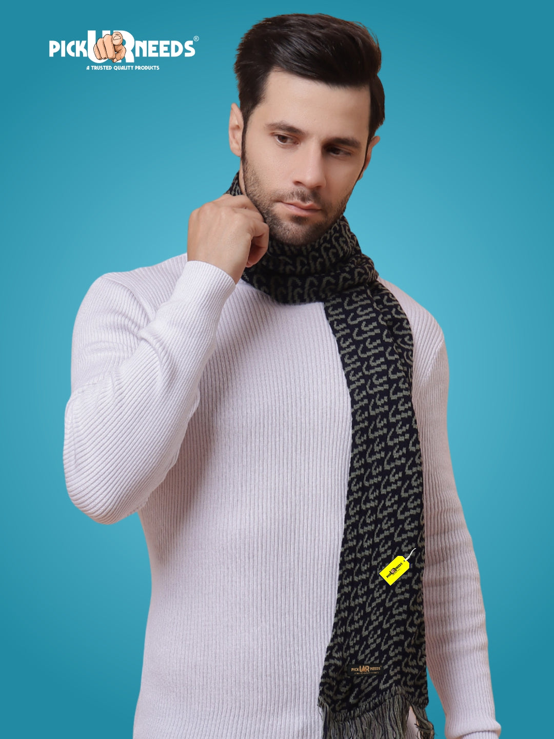Pick Ur Needs Premium Winter Knit Muffler for Men Soft Woolen Neck Scarf with Stylish Pattern Warm & Comfortable Winter Wear for Outdoor & Casual Use