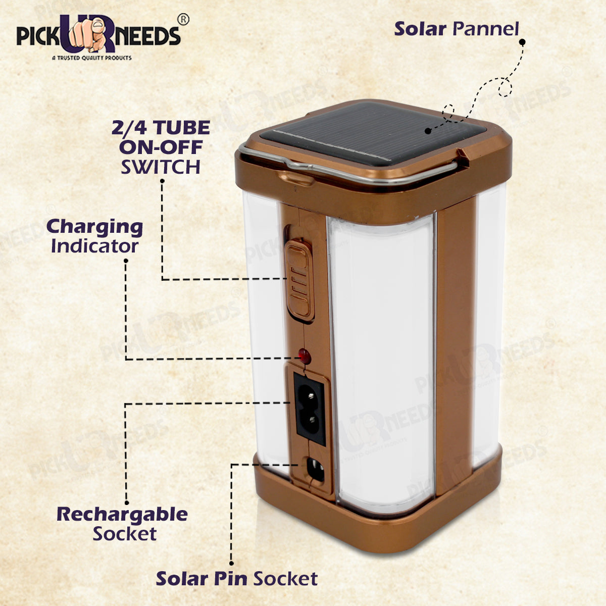 Pick Ur Needs Solar Rechargeable Home Emergency Floor Lantern Lamp Light 4 Side Tube