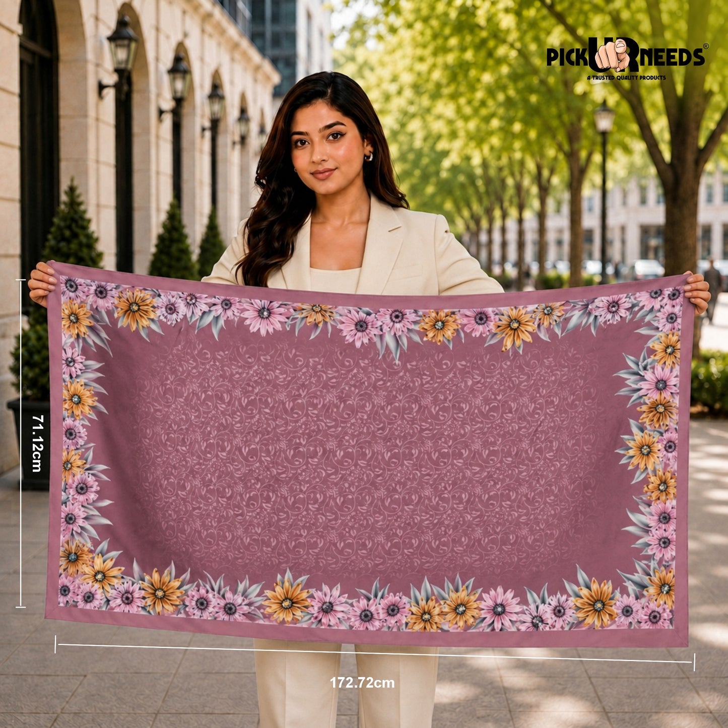 Pick Ur Needs Premium Summer Satin Silk Floral Printed Scarf for Womens & Girls Neck, Head, Shoulder Wrap Stole