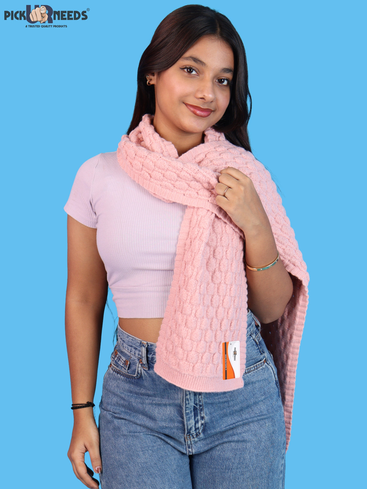 Pick Ur Needs Women and Girls Knitted Winter Muffler, Textured Woollen Scarf with Elegant Woven Pattern, Soft Warm Lightweight Neck Wrap