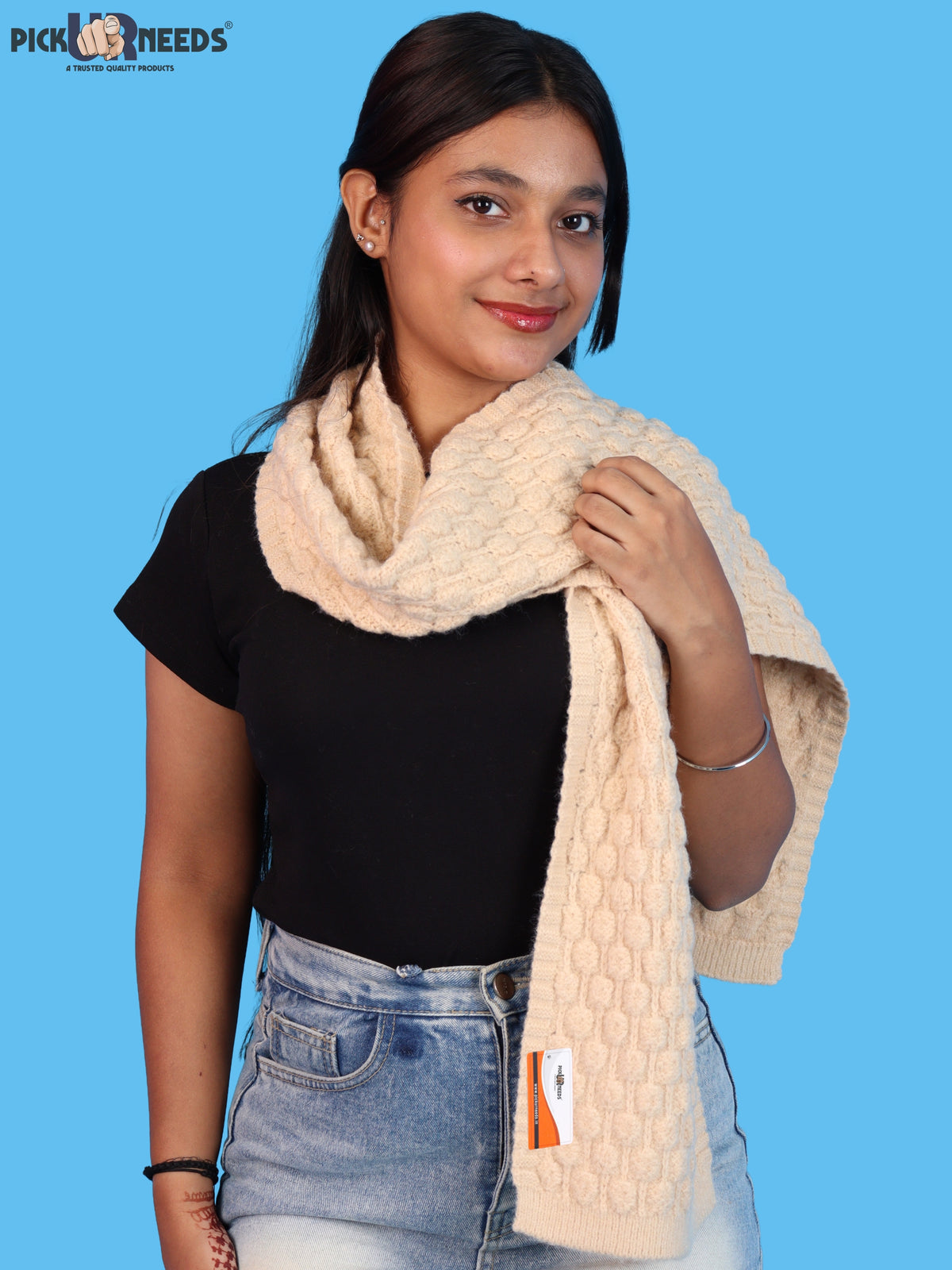 Pick Ur Needs Women and Girls Knitted Winter Muffler, Textured Woollen Scarf with Elegant Woven Pattern, Soft Warm Lightweight Neck Wrap