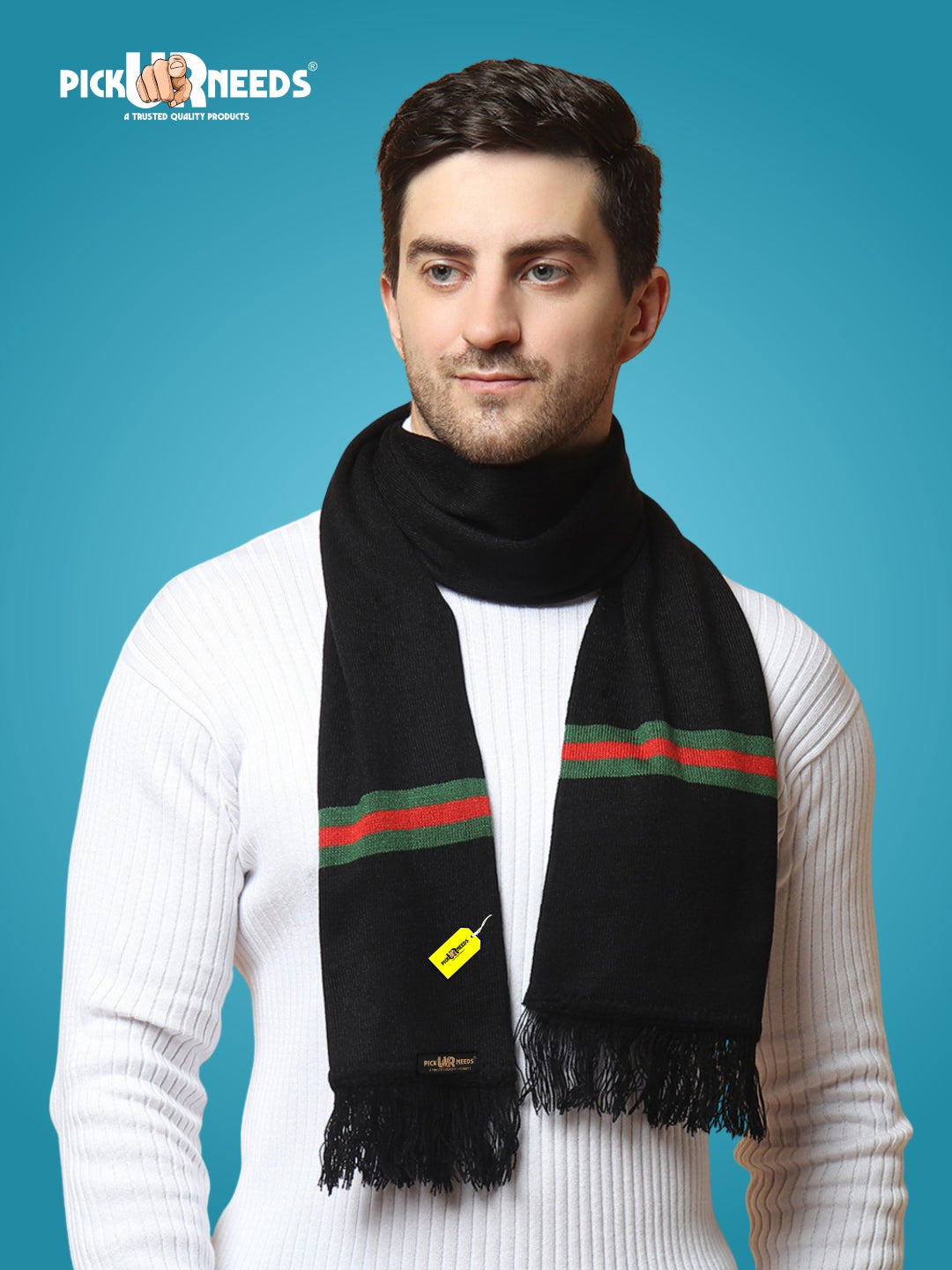 Pick Ur Needs Premium Woolen Muffler for Men Soft Warm Winter Scarf Stylish Striped Design Long & Comfortable Neck Wrap