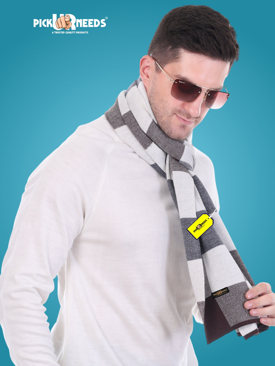 Pick Ur Needs Men’s Woolen Muffler Stylish Checked Soft & Warm Wool Blend Winter Scarf Hand Washable Neck Wrap