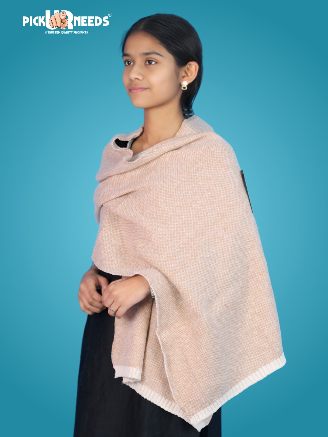 Pick Ur Needs Women's Knit Shawl Wrap with Border Soft, Warm & Lightweight Winter Stole Elegant Tan Bordered Scarf for Girls