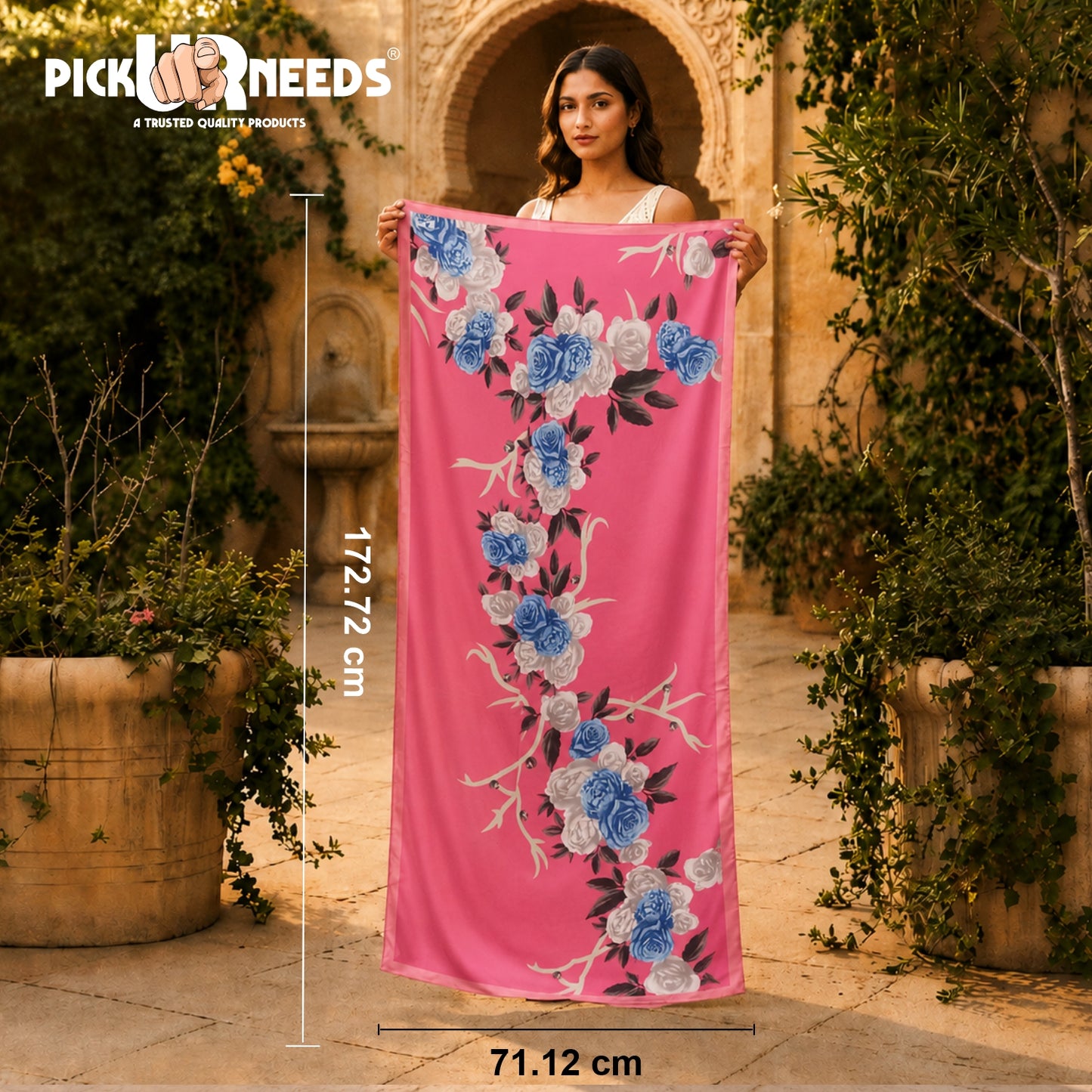 Pick Ur Needs Summer Silk Floral Printed Scarf for Womens & Girls Elegant Neck, Head & Shoulder Wrap Soft Lightweight Fashion Stole