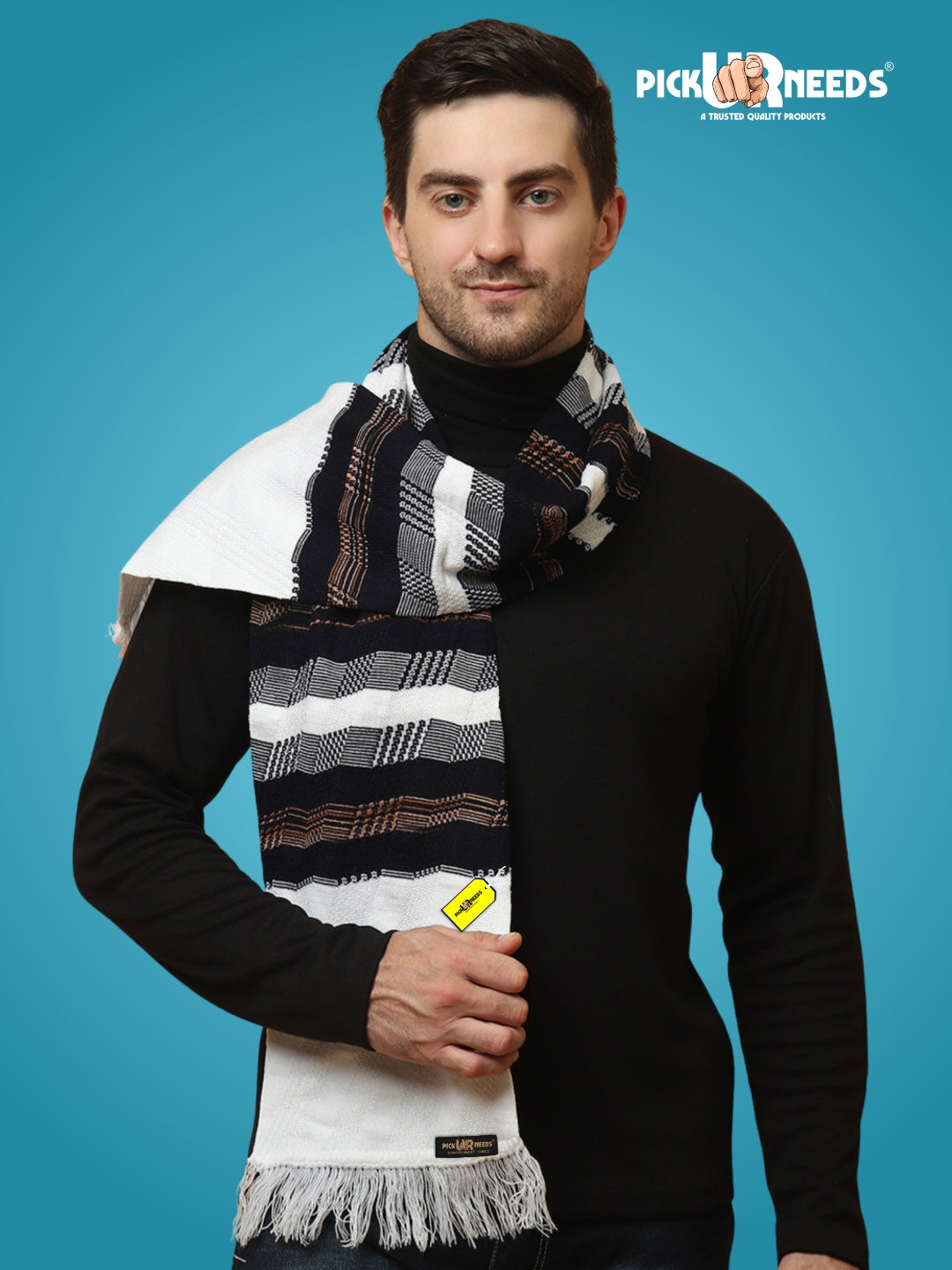 Pick Ur Needs Soft Warm Wool Blend Scarf Premium Knitted Winter Muffler for Men with Stylish Geometric Pattern Trendy Casual & Formal Winter Wear Mufflers