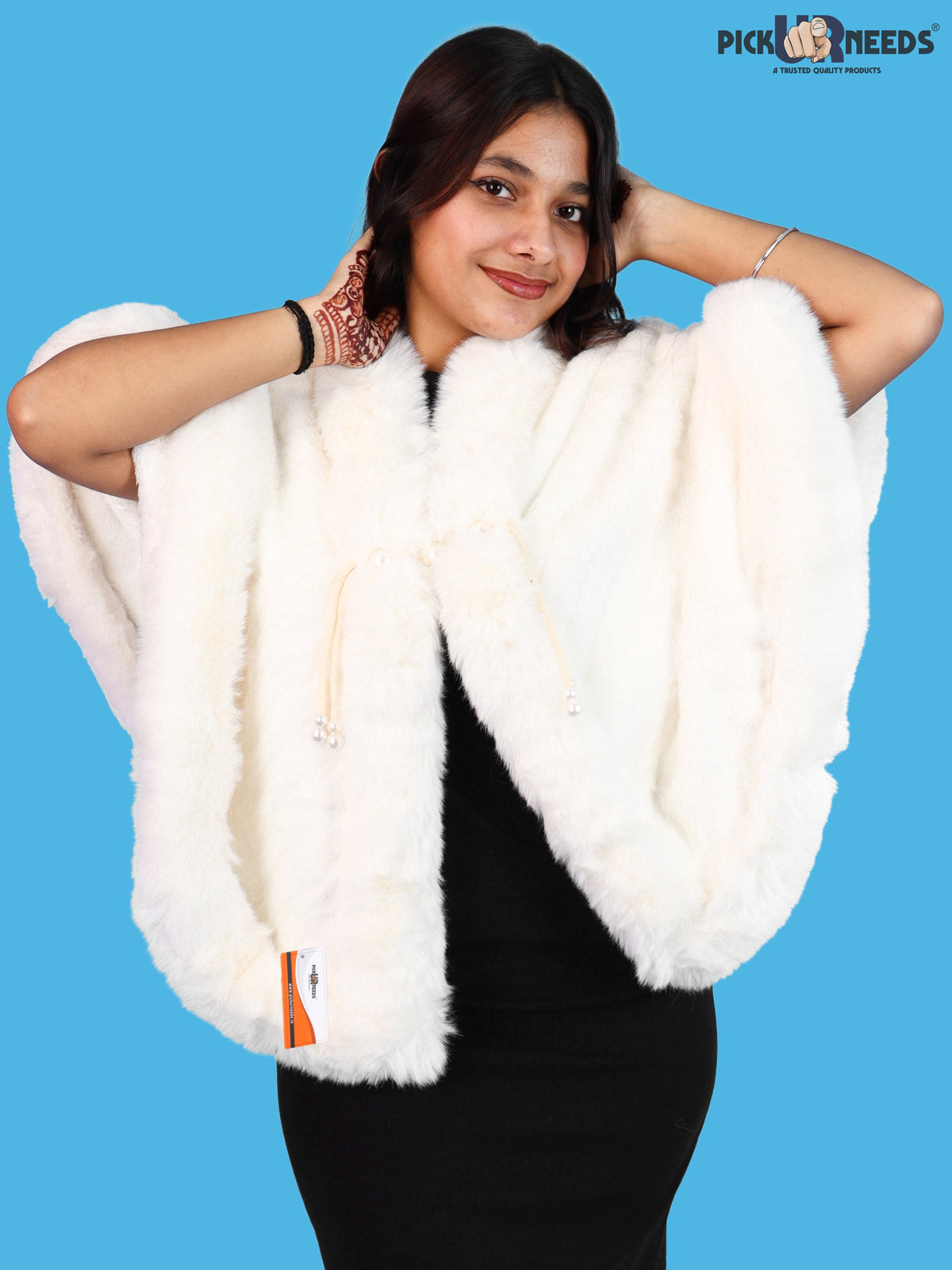 Pick Ur Needs Elegant Faux Fur Womens Shrug with Plush Collar,Soft Warm Winter Cape Poncho, Stylish Fluffy Shoulder Wrap for Ladies & Girls
