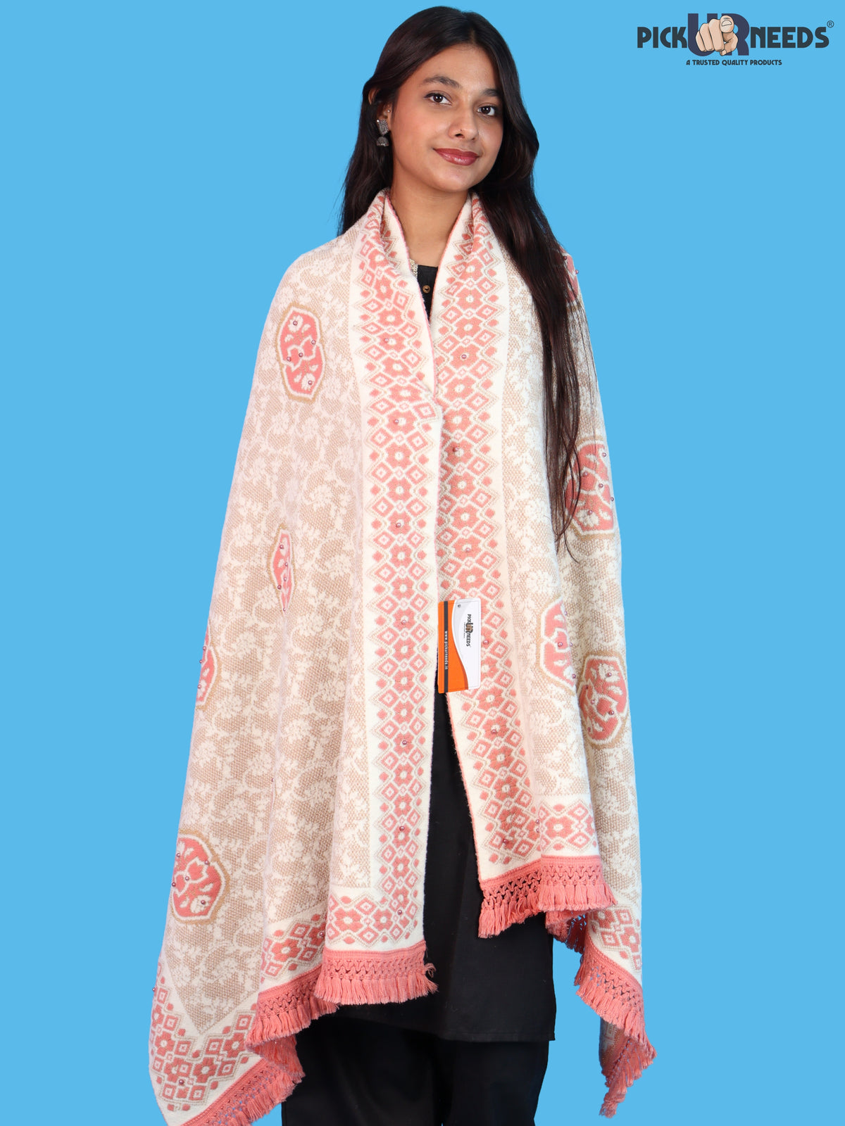Pick Ur Needs Printed Women’s Woolen Shawl with Elegant Floral Pattern & Fur Border